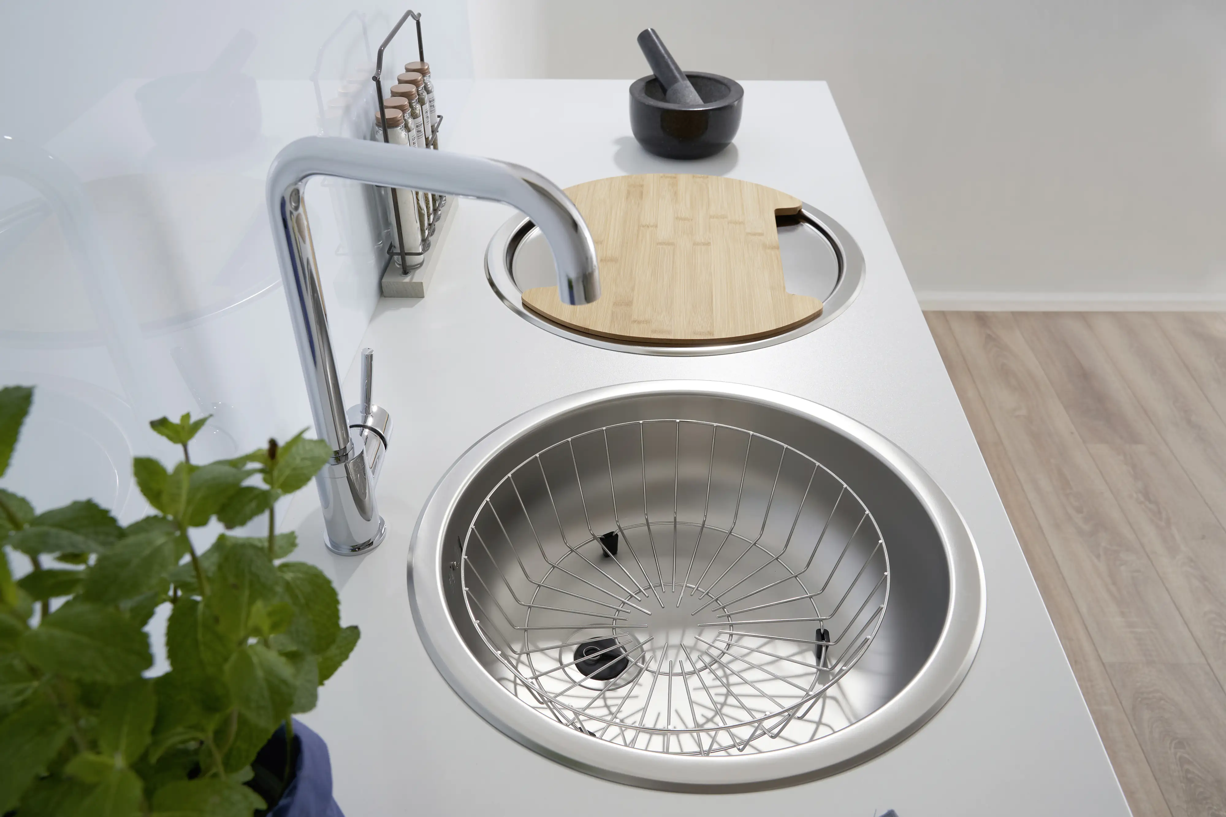 Respekta Rundbecken-Set Edelstahl Einbauspüle mit Geschirrkorb