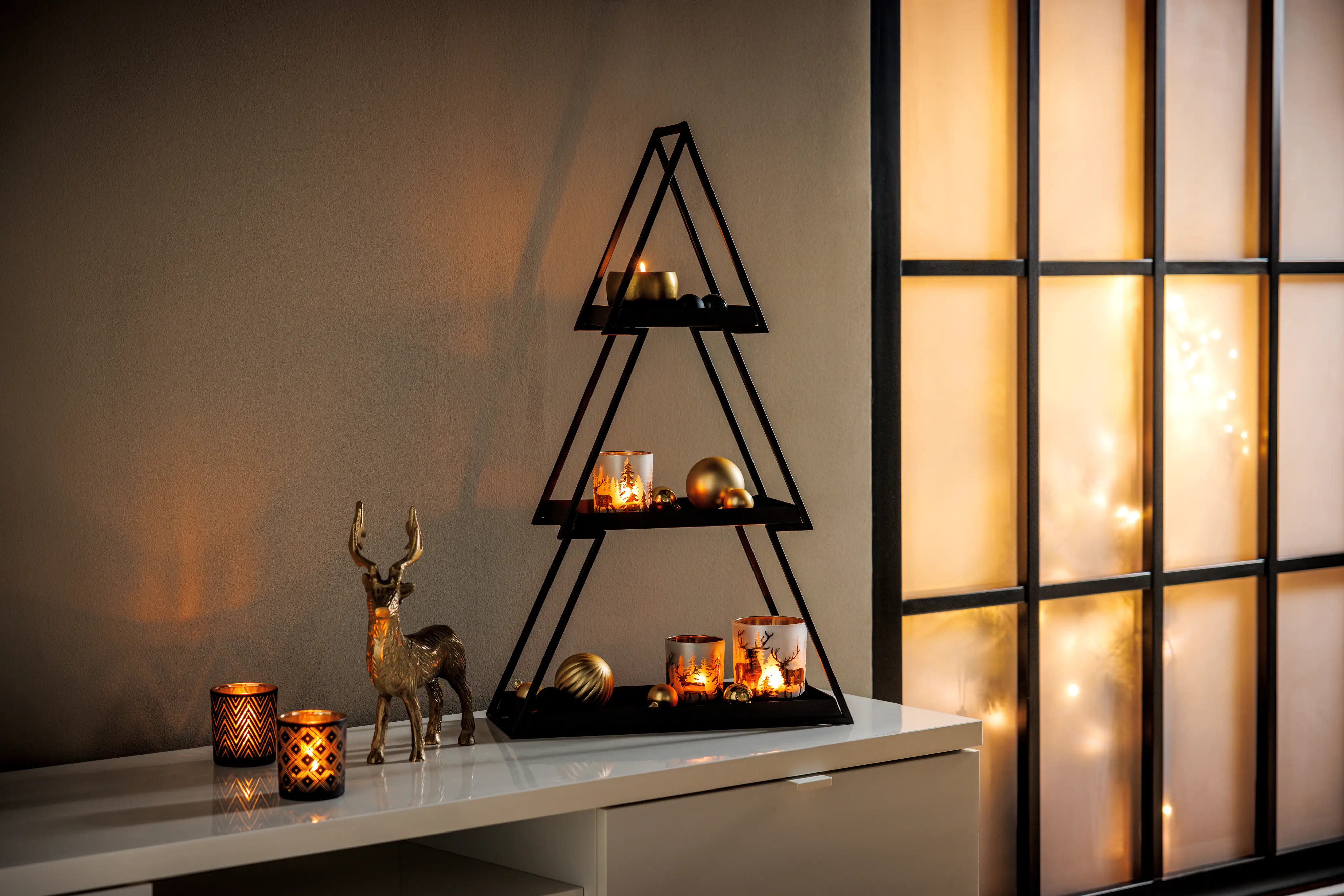 TrendLine Windlicht Glas Rentier Ø 7 cm weiß-gold