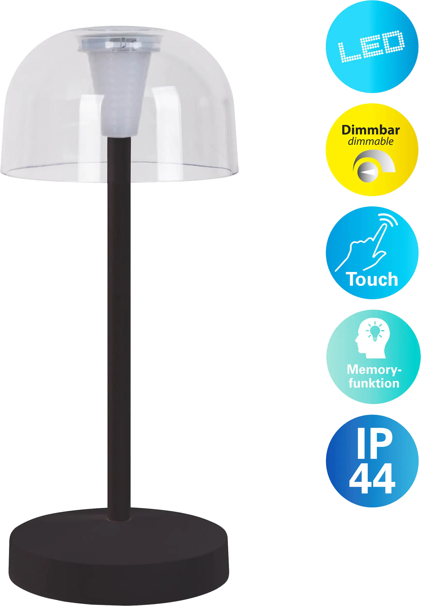 Light & More LED Akku-Tischleuchte Gomba schwarz dimmbar