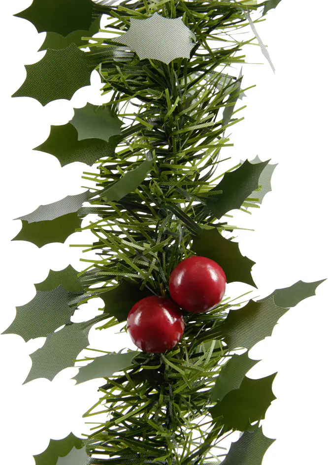 Kaemingk Lamettagirlande Ilex grün mit Beeren