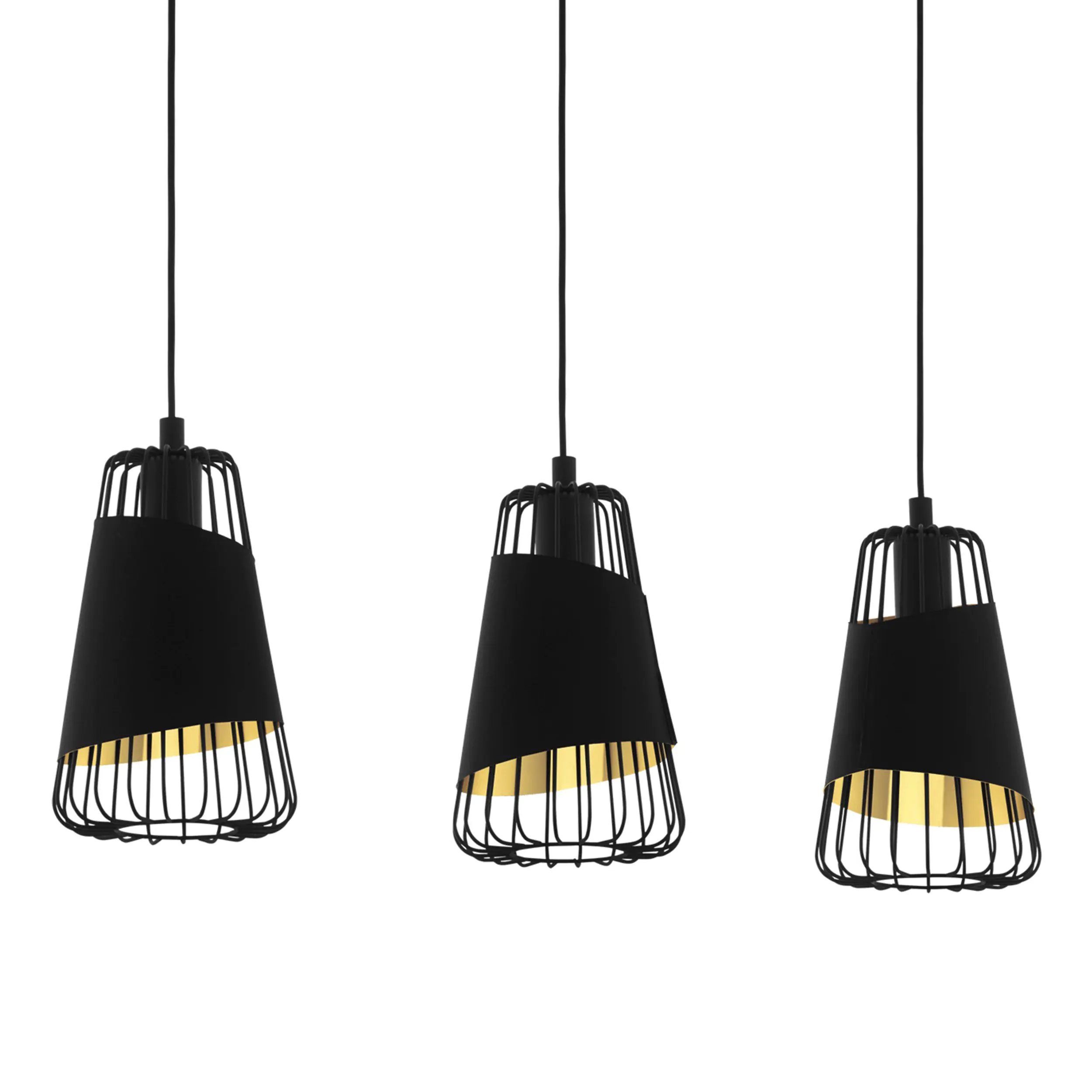 Eglo 3er Pendelleuchte Austell schwarz-gold 76,5 x 16,5 cm E27, max. 60 W