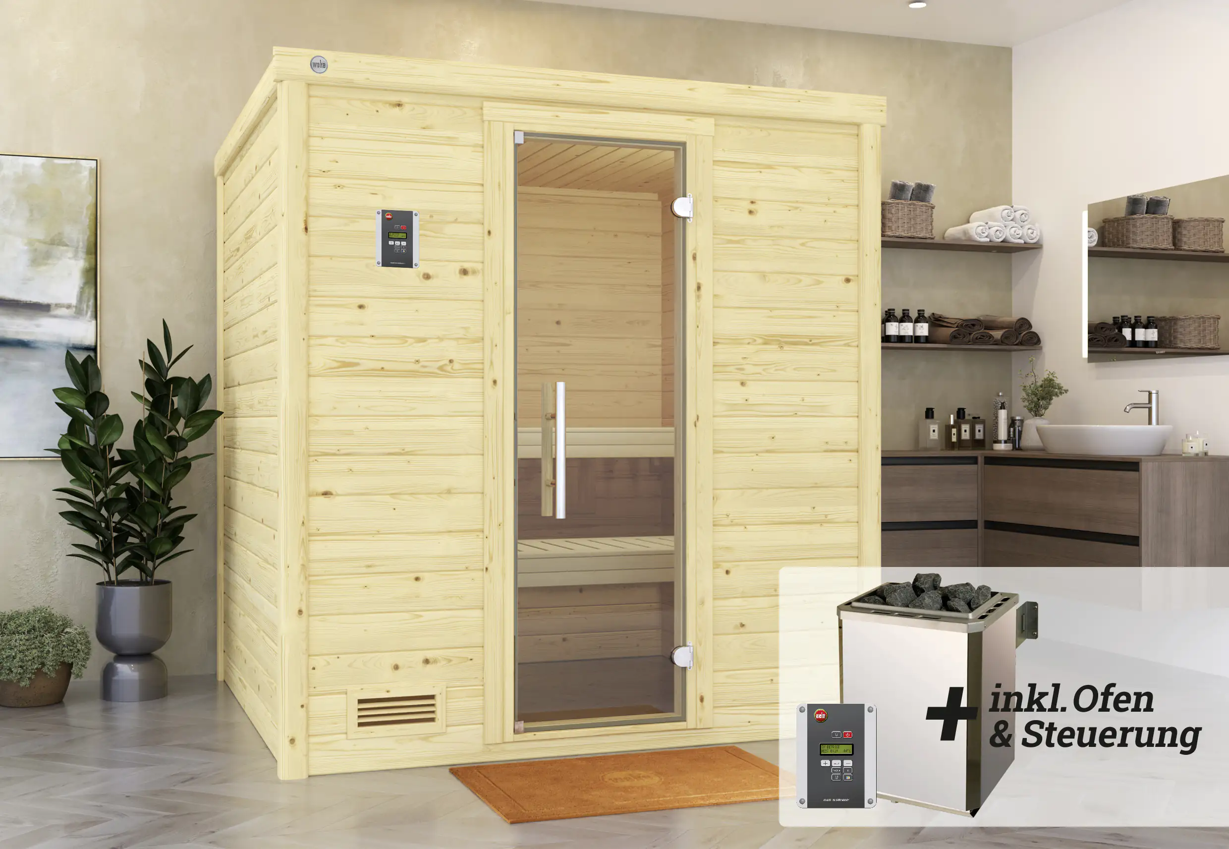 Weka Premium Massivholz-Sauna Bergen Gr. 2 Sparset 7,5 kW OS