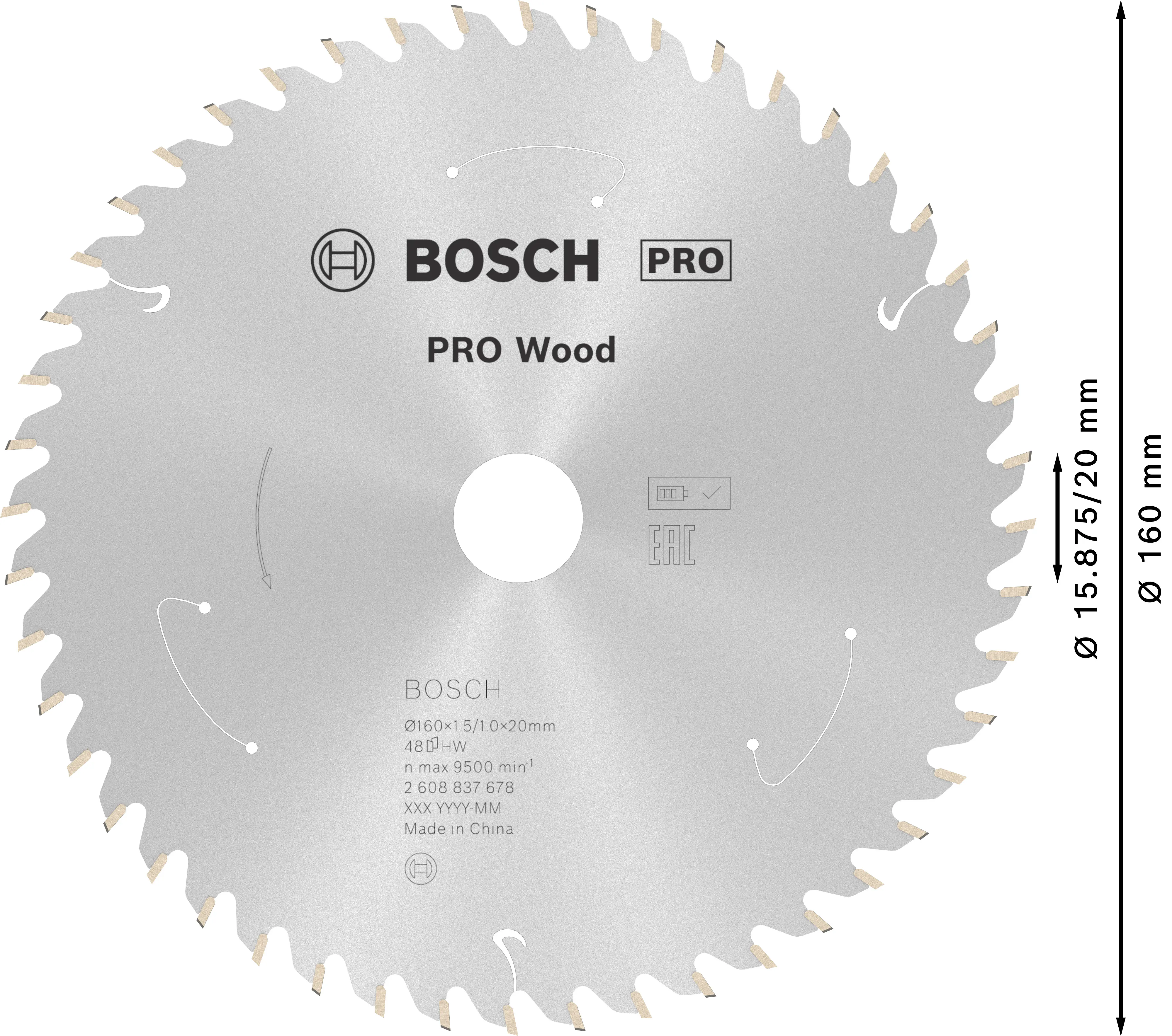 Bosch PRO Wood cordless Kreissägeblatt 160 x 1,5 x 20 mm T48