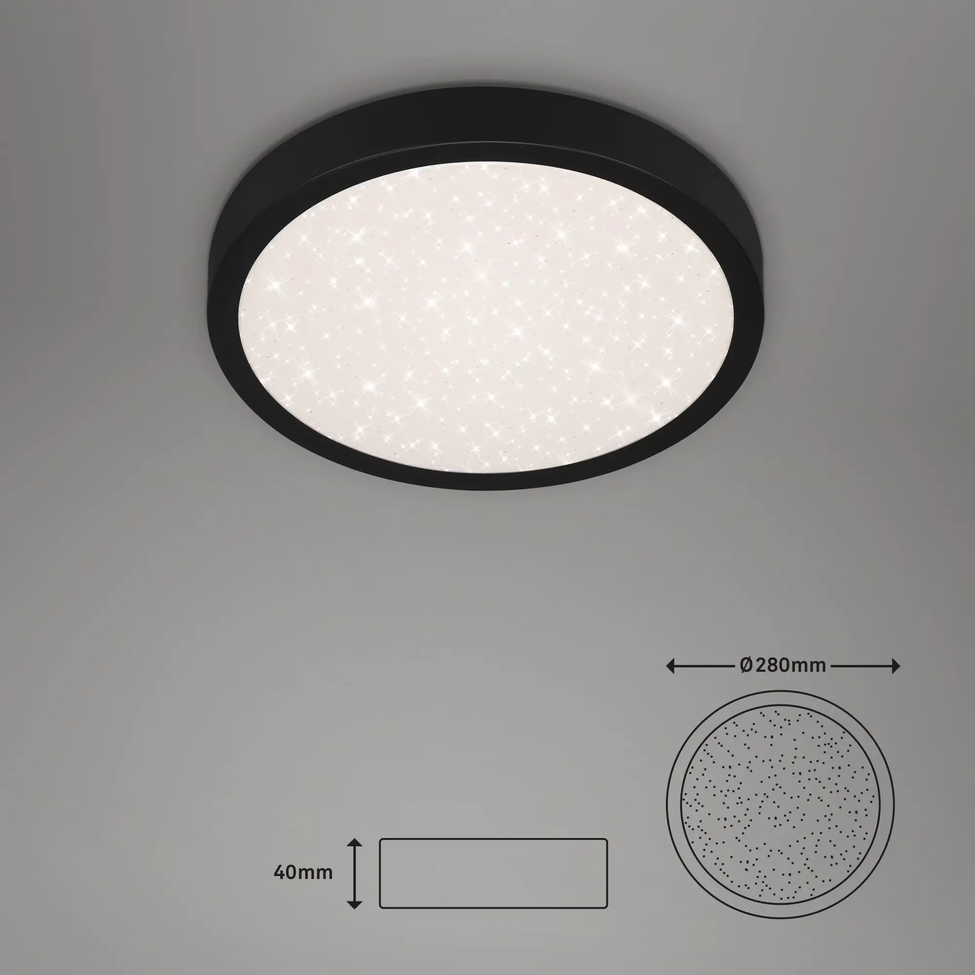 Di-Ka LED Deckenleuchte Runa schwarz mit Sternencover Metallrahmen schwarz