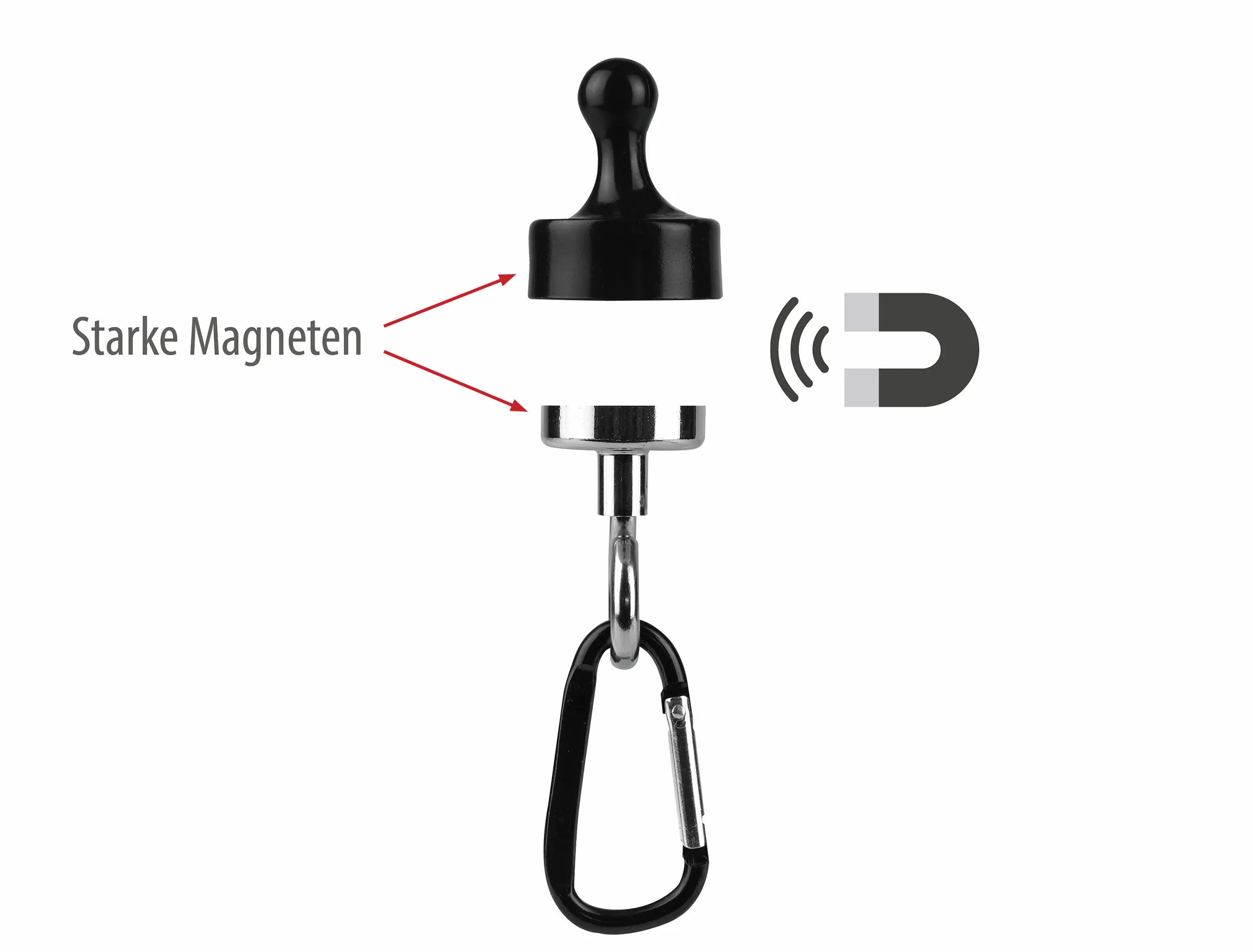 Calima Magnethaken mit Karabiner 14 cm schwarz/silber 2 Stück