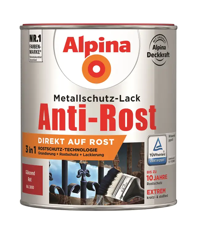 Alpina Metallschutz-Lack Anti-Rost 750 ml rot glänzend