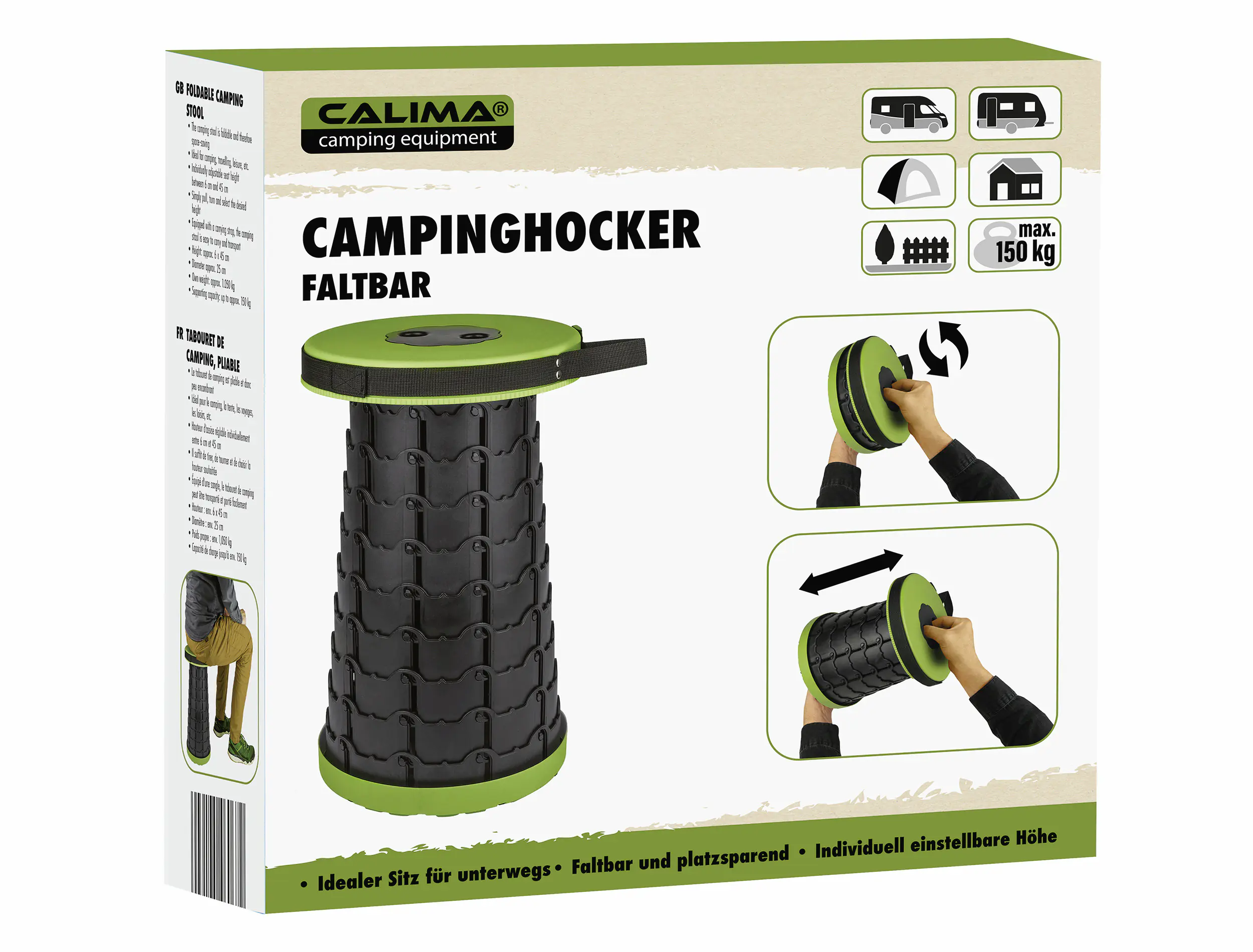 Calima Campinghocker faltbar schwarz/grün 26 x 26 cm