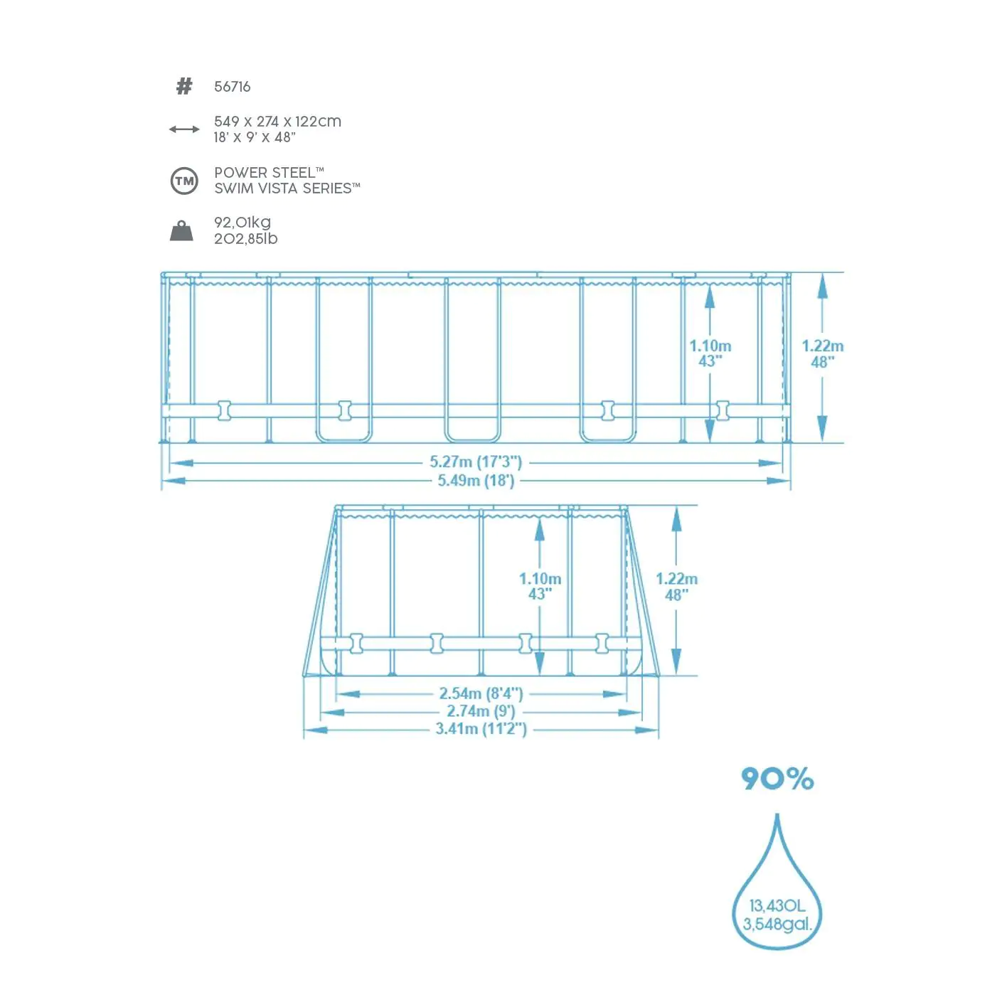 Bestway Power SteelFrame Pool Komplett-Set oval 549 x 274 x 122 cm