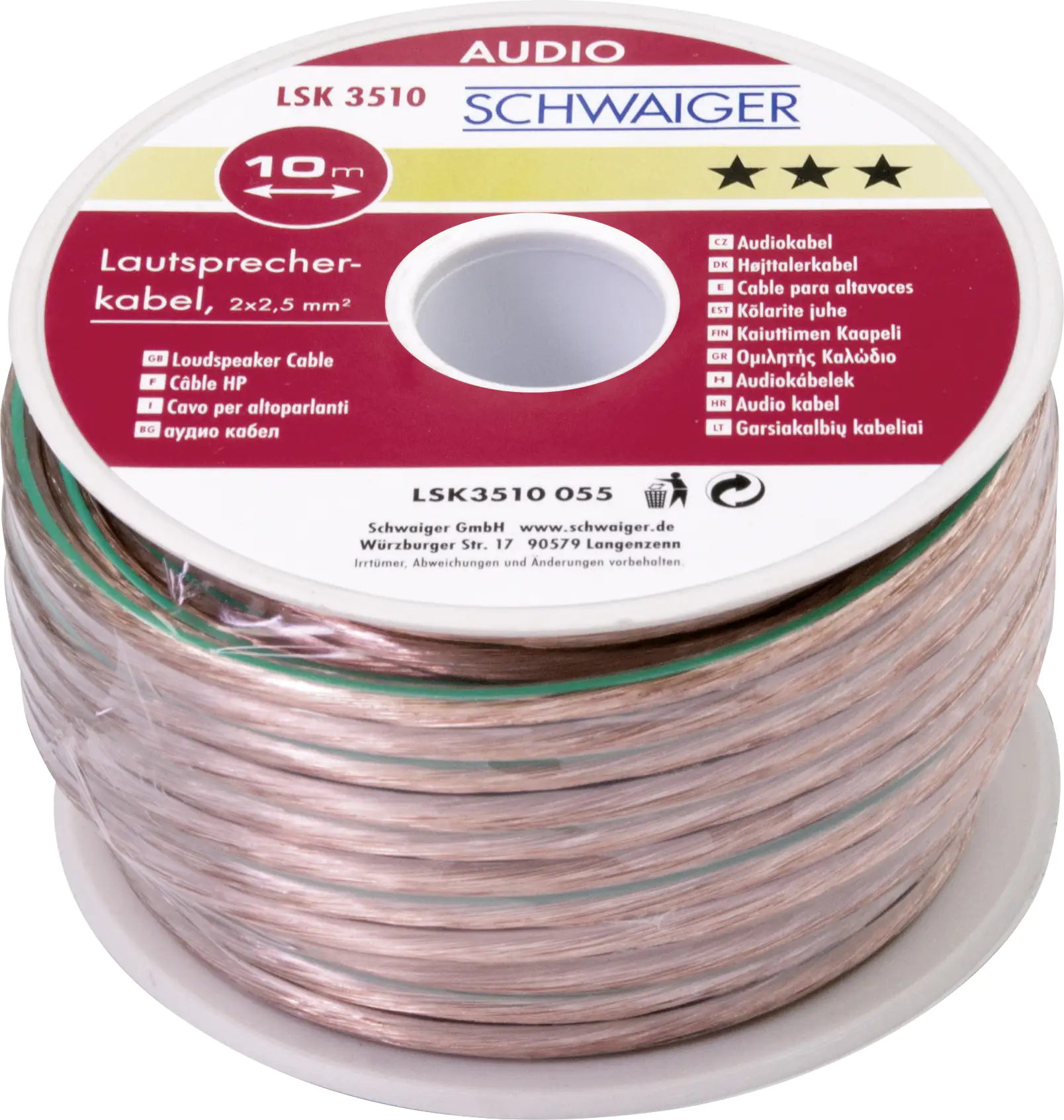 Schwaiger Lautsprecherkabel LSK3510 055 transparent, 10m, 2x 2,5mm², unkonfektioniert
