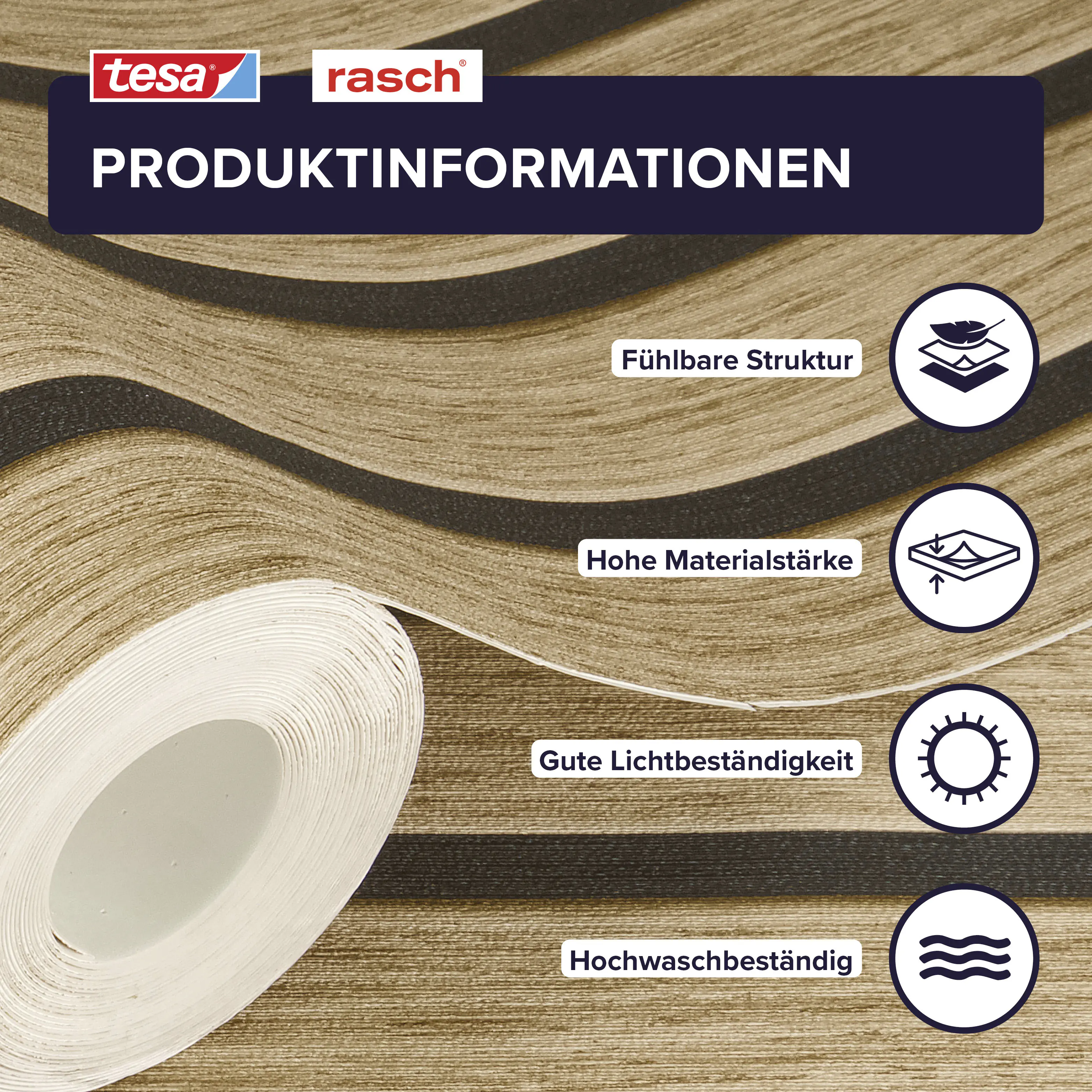 Tesa x Rasch selbstklebende Tapete Akustikpaneele Optik braun beige 6 x 0,53 m