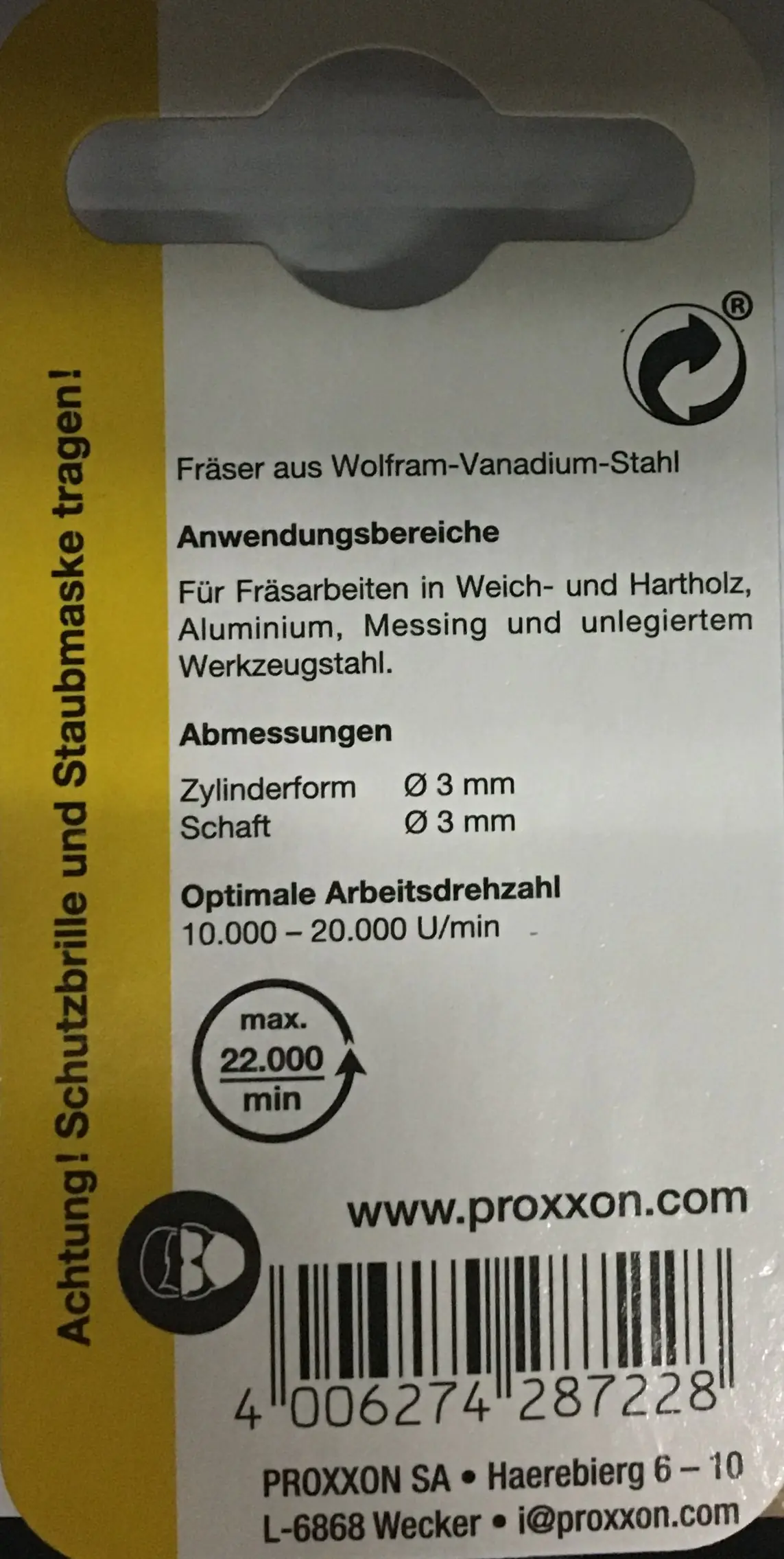 Proxxon Micromot Zylinderfräser 3 mm 2 Stück