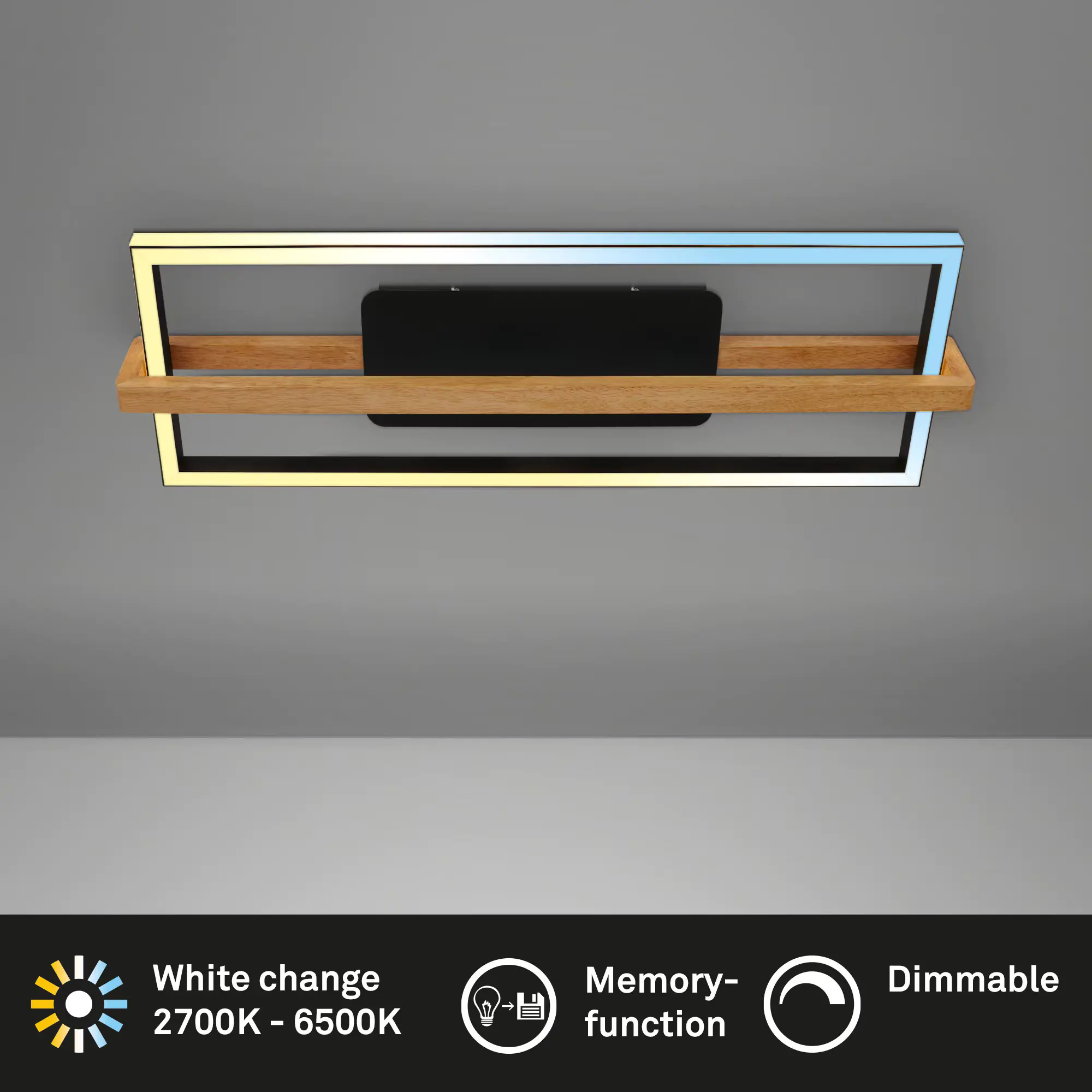 Briloner LED-Deckenleuchte CCT  schwarz mit Holz 50W