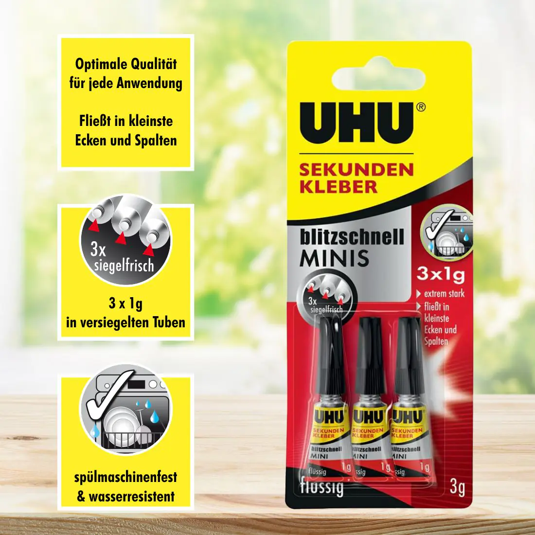 UHU Sekundenkleber blitzschnell Minis 3 g (3 x 1 g), flüssig