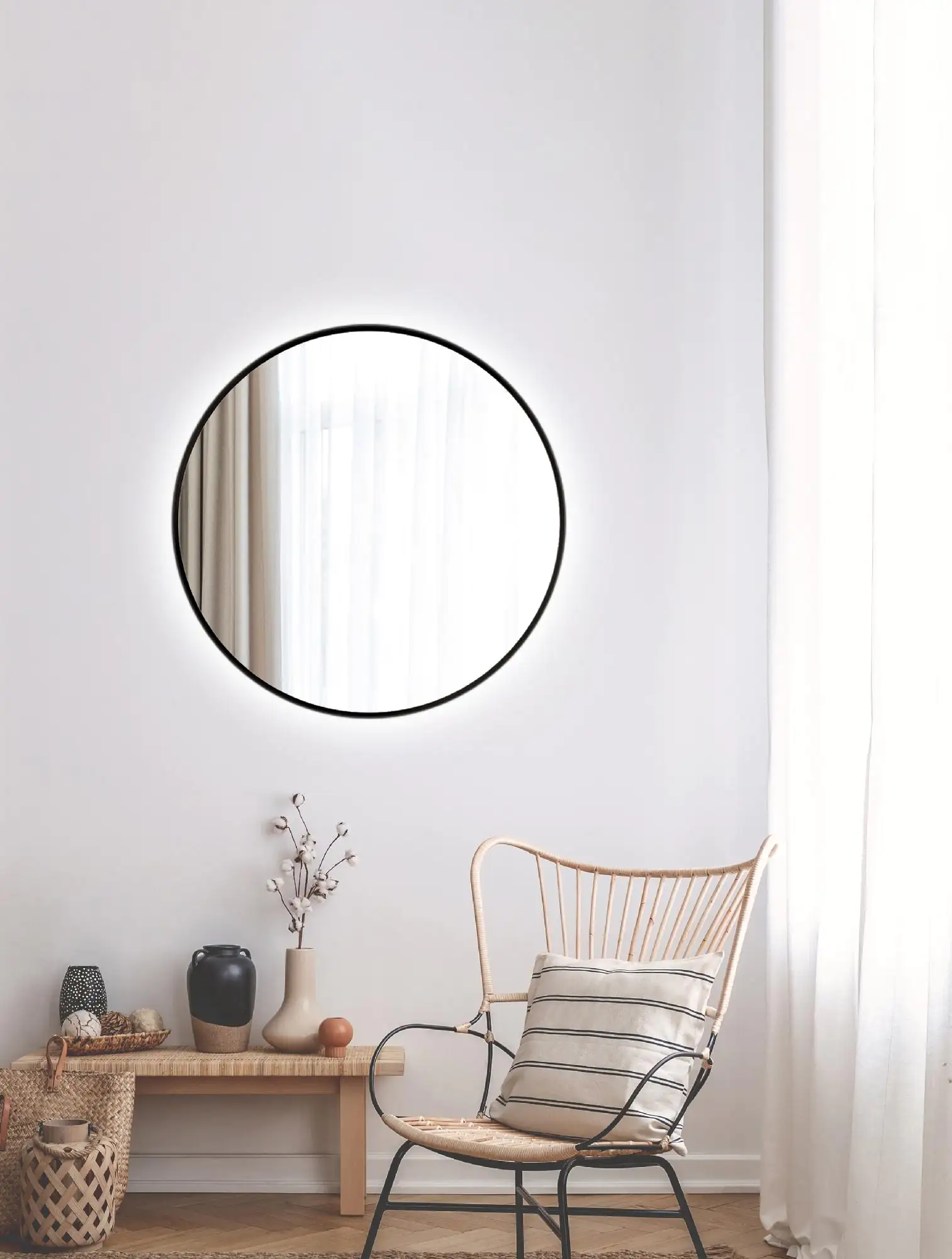DSK LED Lichtspiegel Silver Barbier Ø80 cm, schwarz
