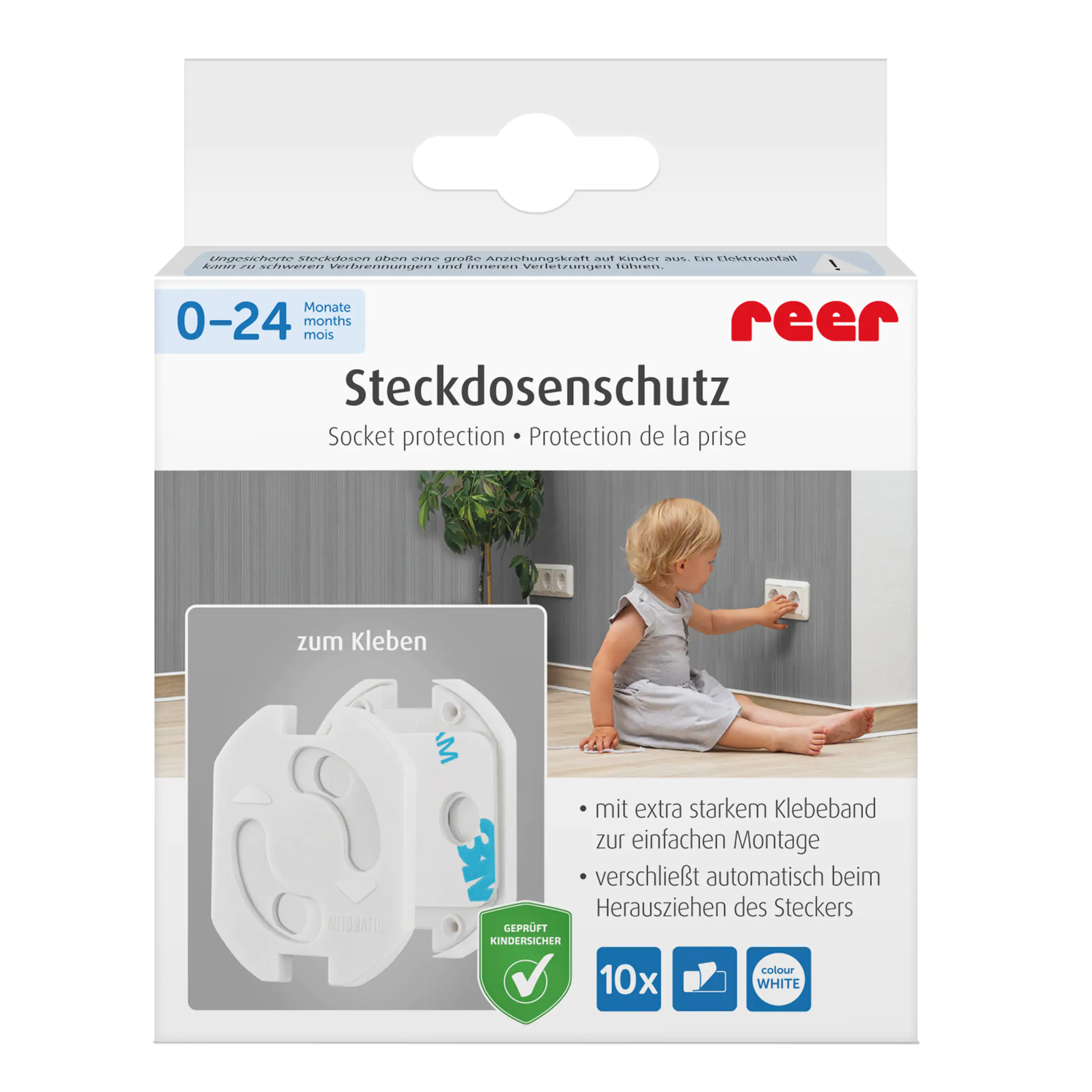 Reer Steckdosensicherung für Kinder weiß klebbar, 10 Stück