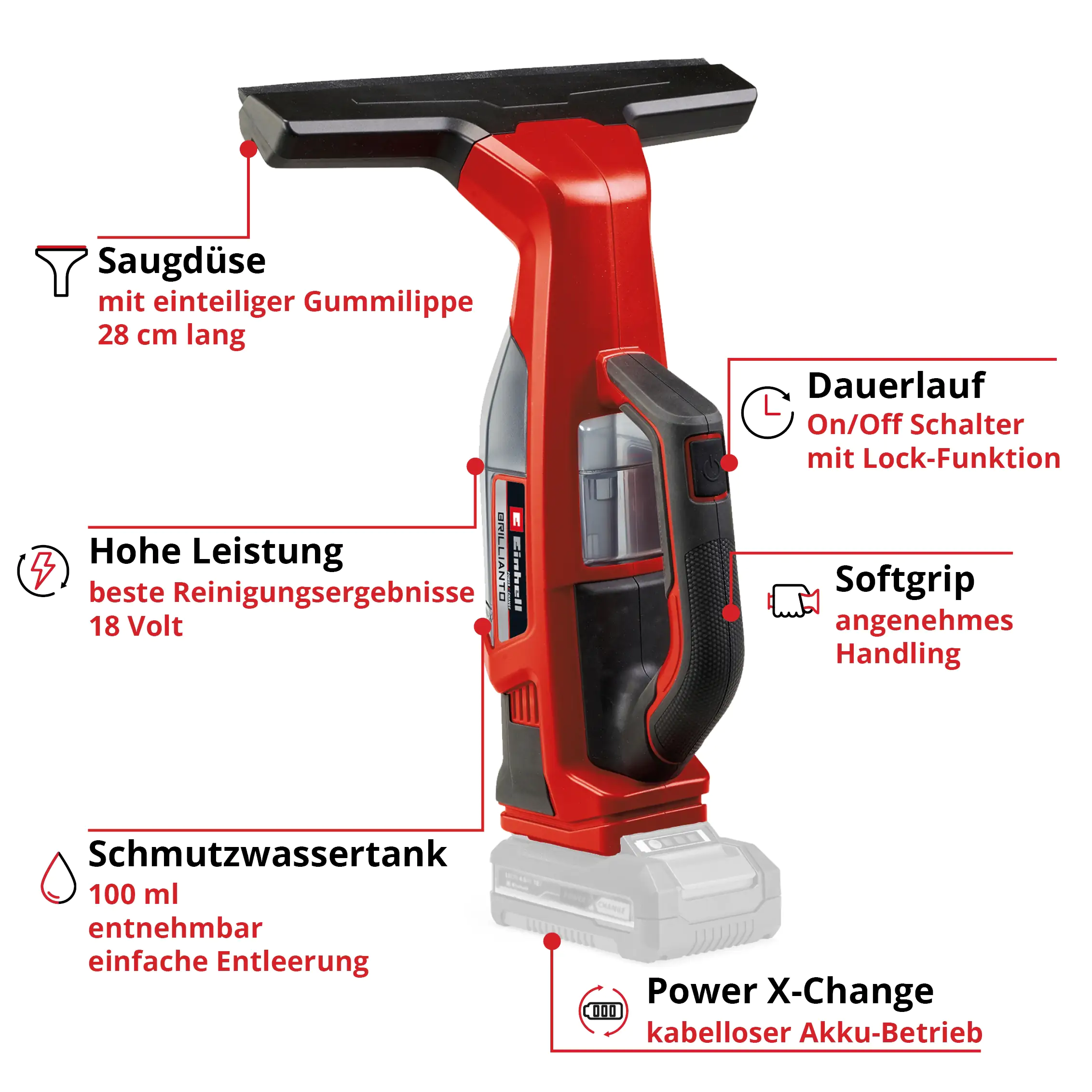 Einhell Akku-Fensterreiniger Brillianto Solo 18 V