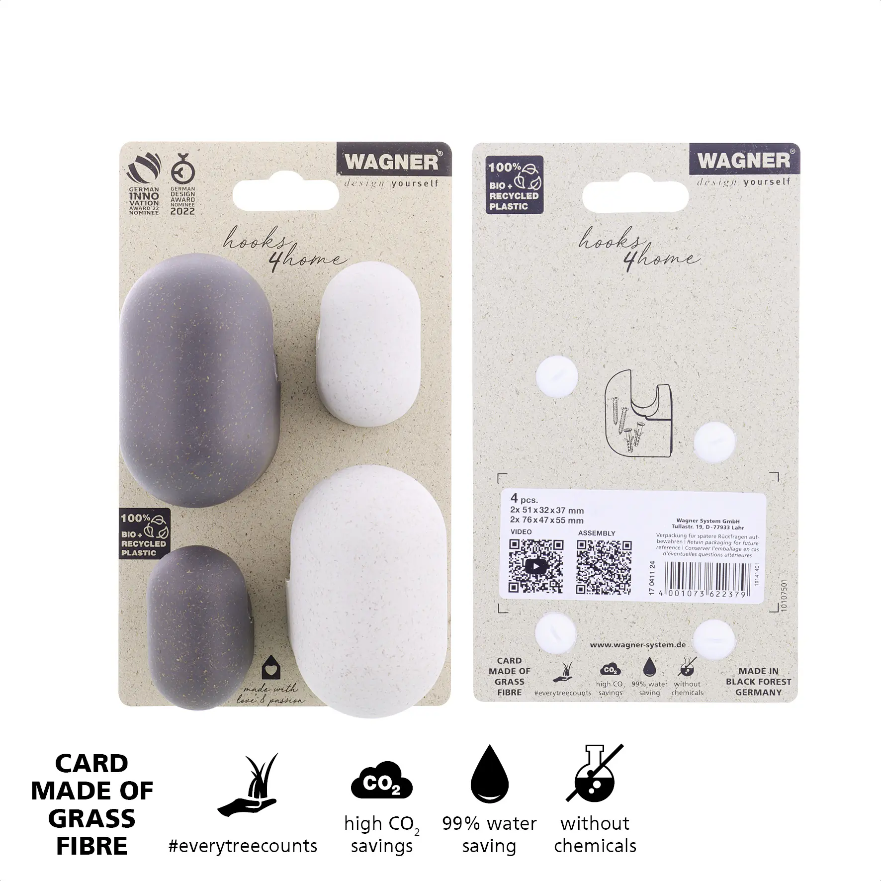 Wagner Wandhaken-Set hooks4home Pill Tragkraft bis 2 kg hellgrau dunkelgrau 4 Stück