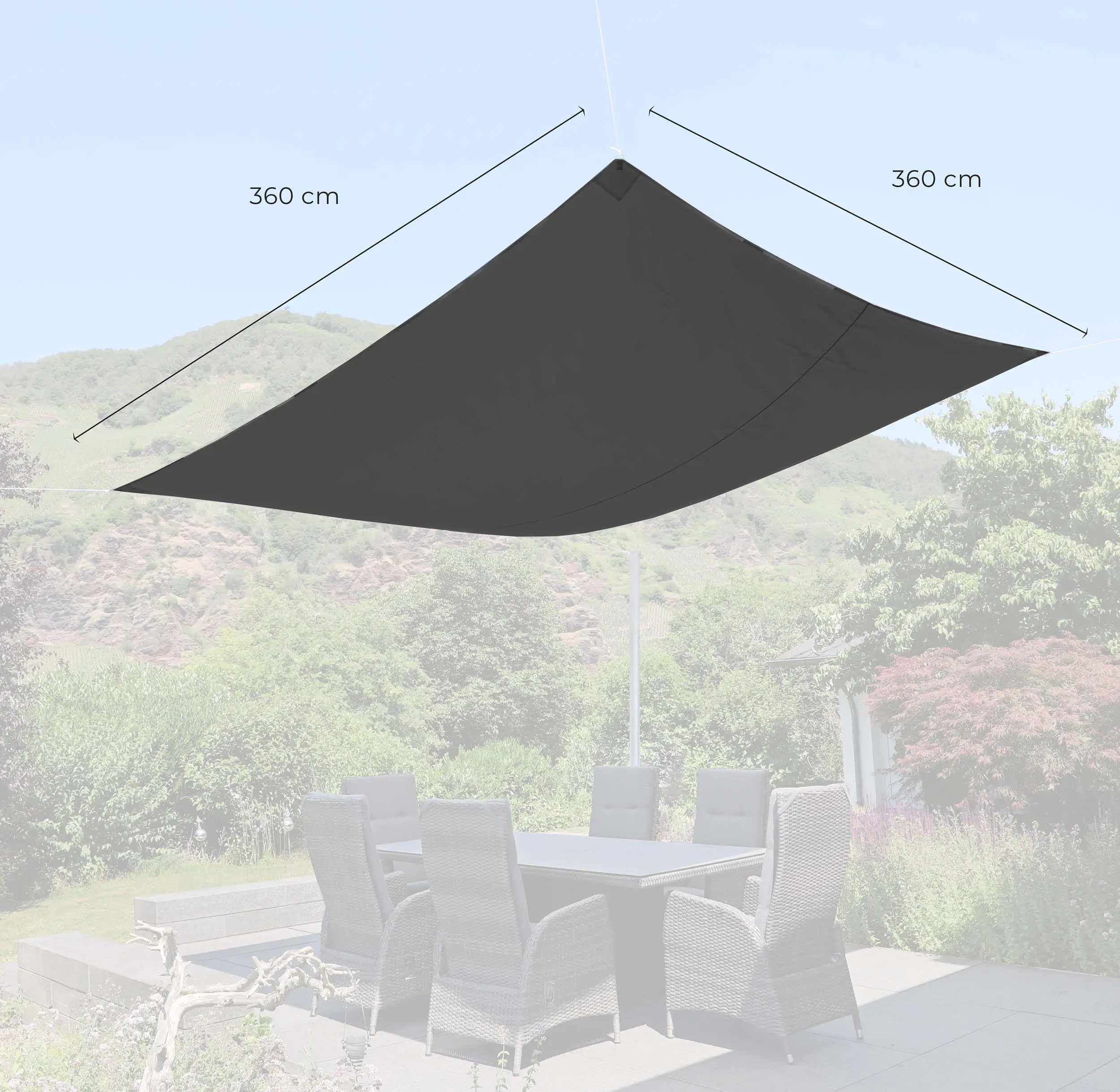 Go-De Sonnensegel Quadratisch Anthrazit 360 x 360 cm