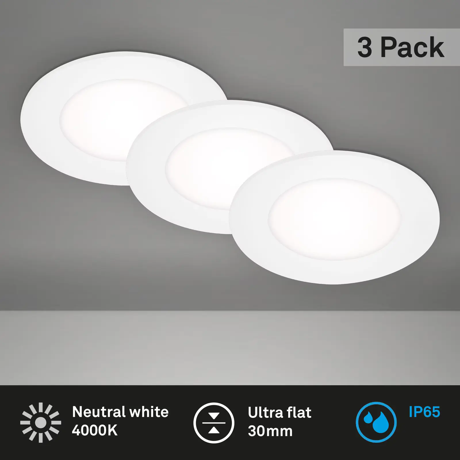 Di-Ka LED Einbauleuchte Slank 3er Set weiß Ø 8,6 cm 3W, neutralweiß