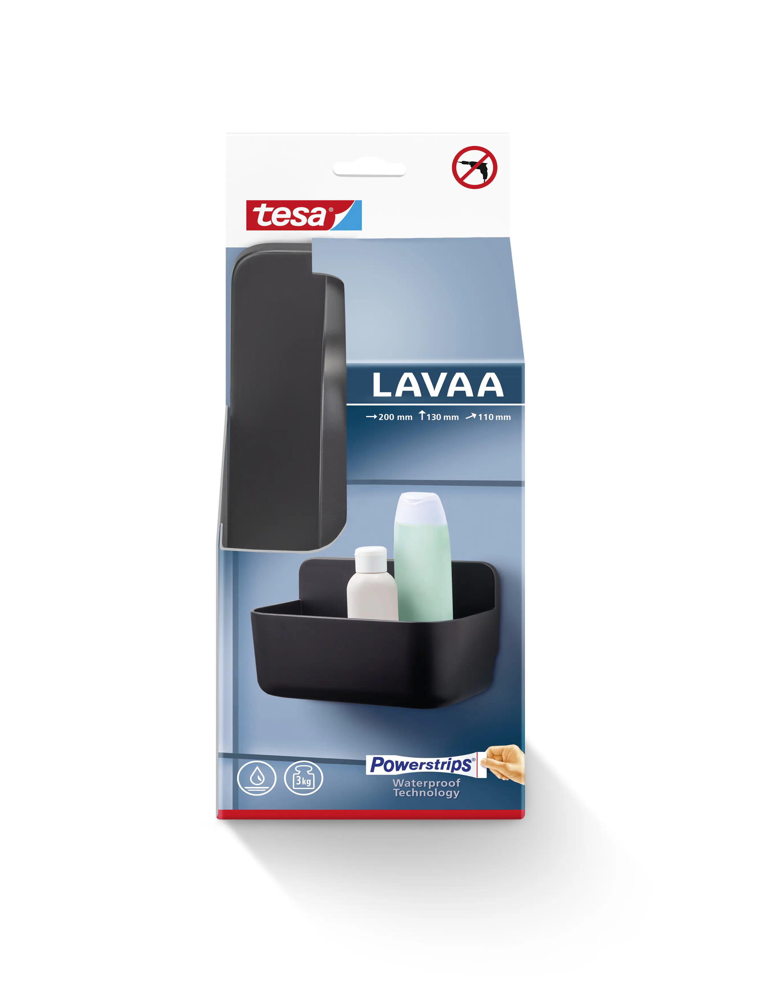 tesa Duschablagekorb Lavaa zum Kleben Größe S viereckig 1 Ablage schwarz 20 cm