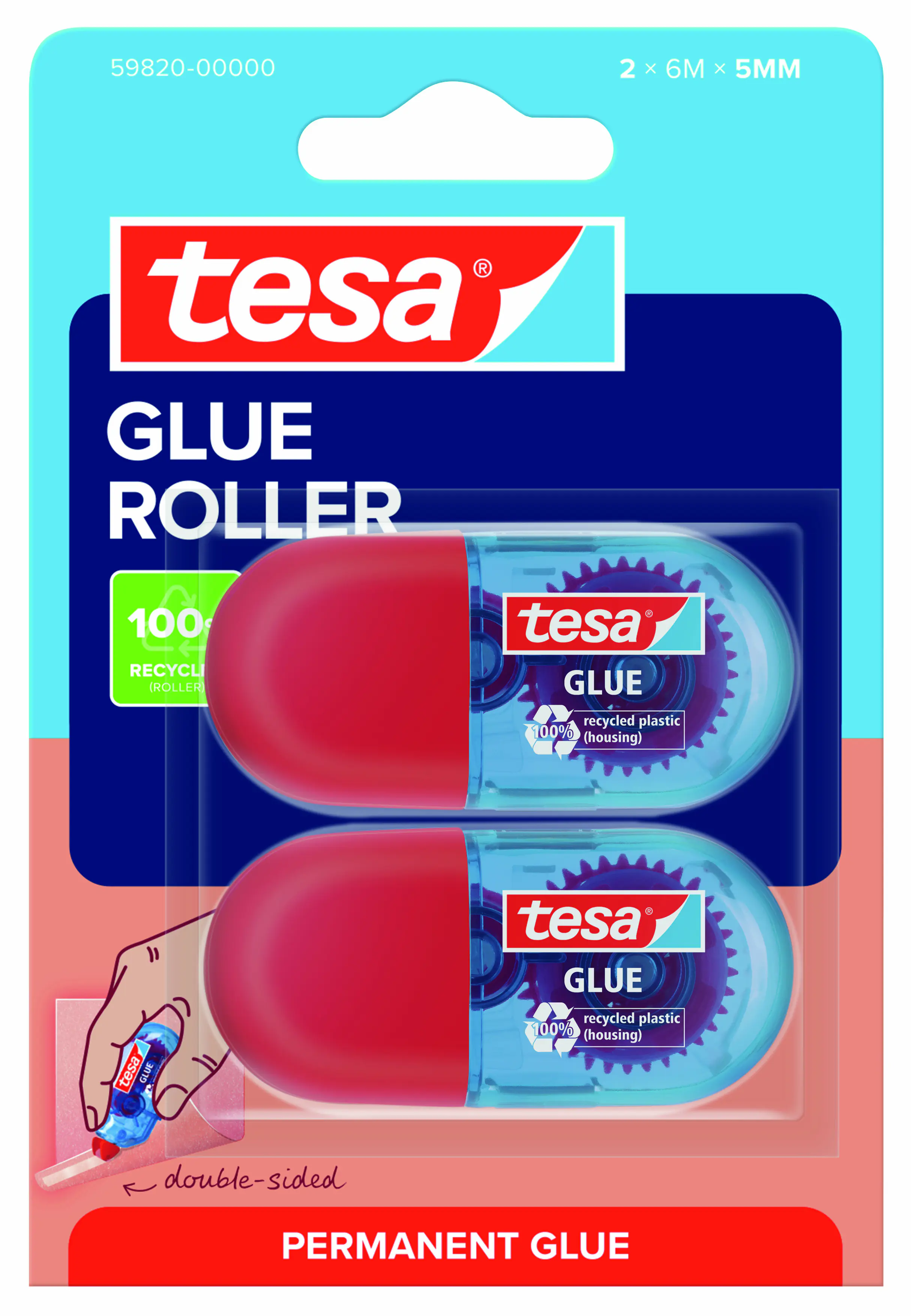 tesa Mini Kleberoller permanent ecoLogo® 2 Stück Blister