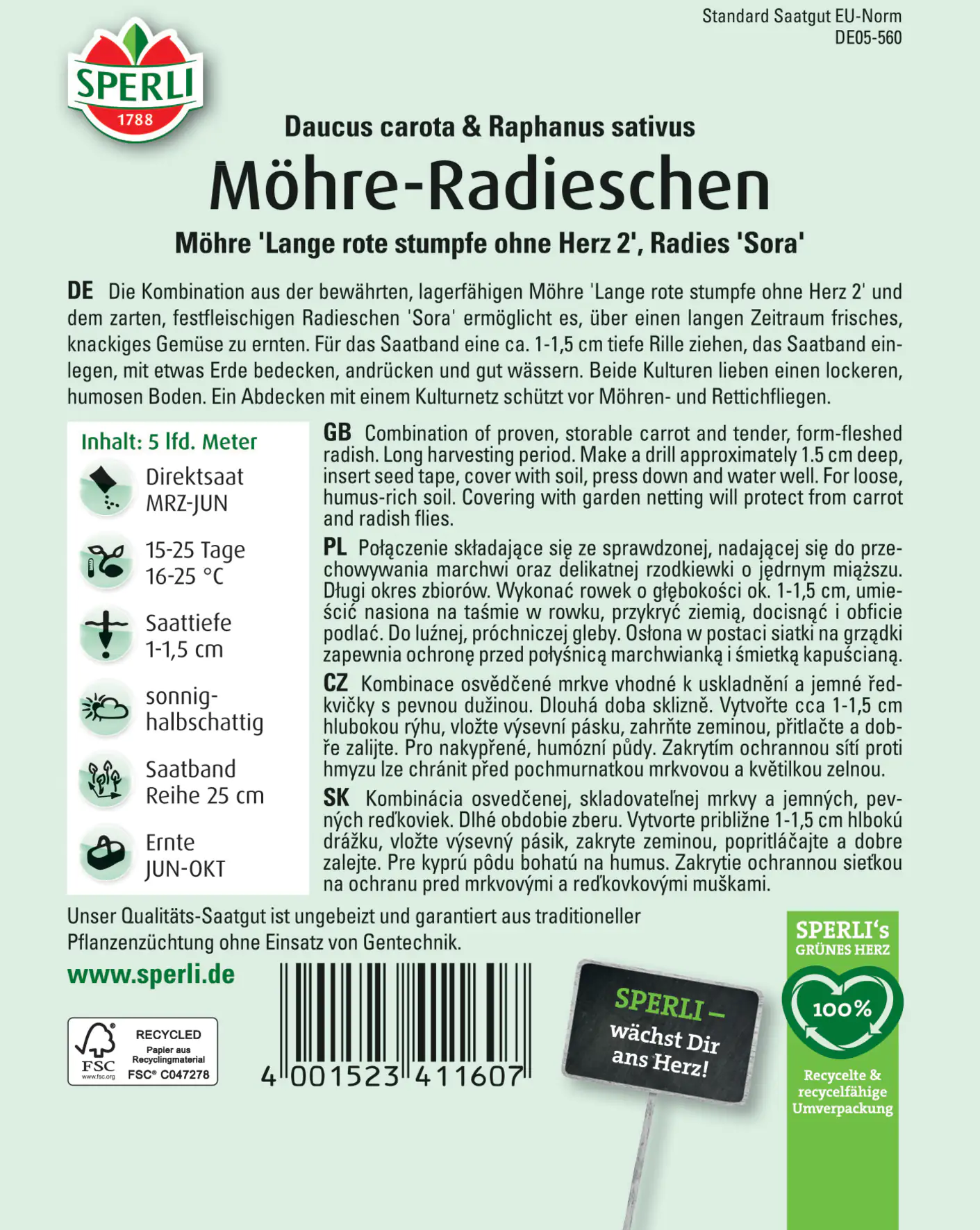Sperli Möhre-Radieschen Kombination Saatband