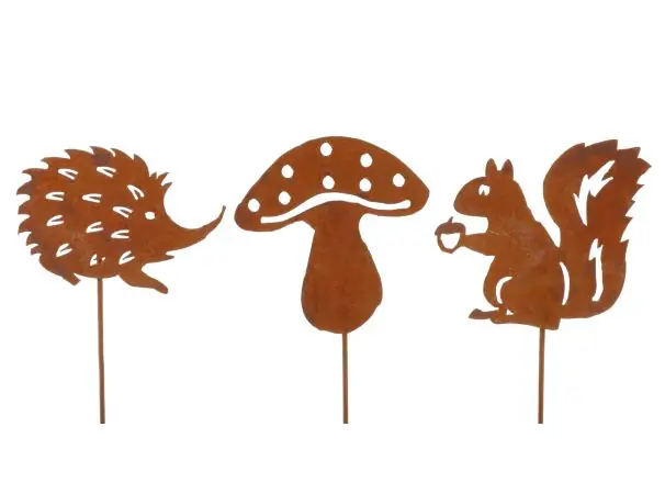 Flamingo Gartenstecker Waldtiere & Pilz rostbraun 15 cm 6 Stück