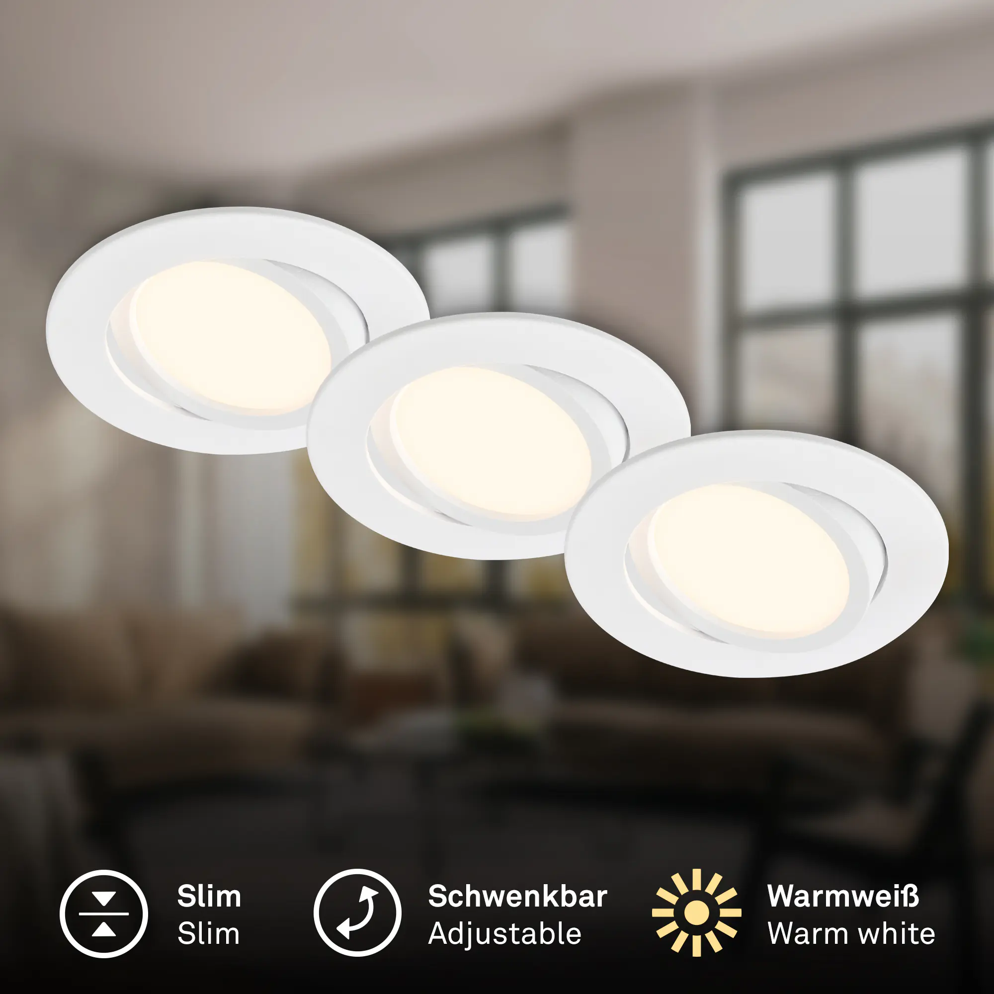 Briloner 3er Set LED Einbauleuchten Piwo weiß Ø 8 cm
