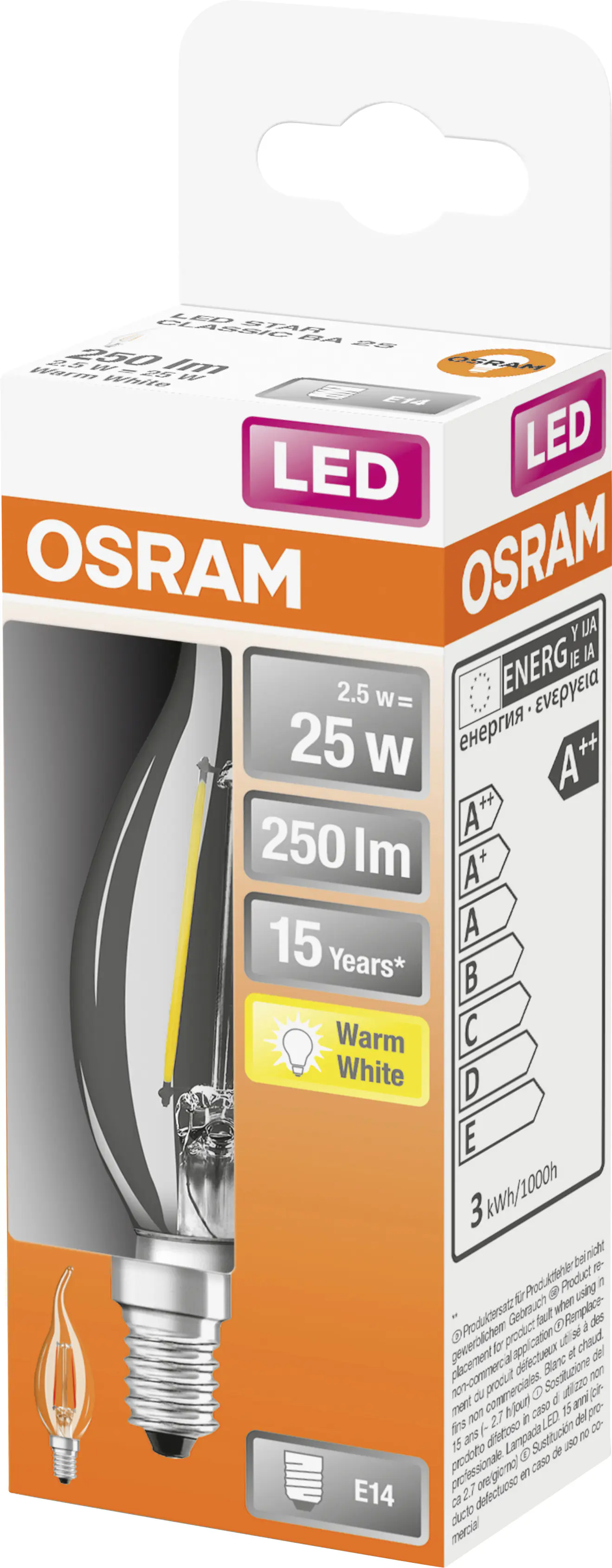 Osram LED Leuchtmittel Classic BA40 E14 2,5W warmweiß, klar