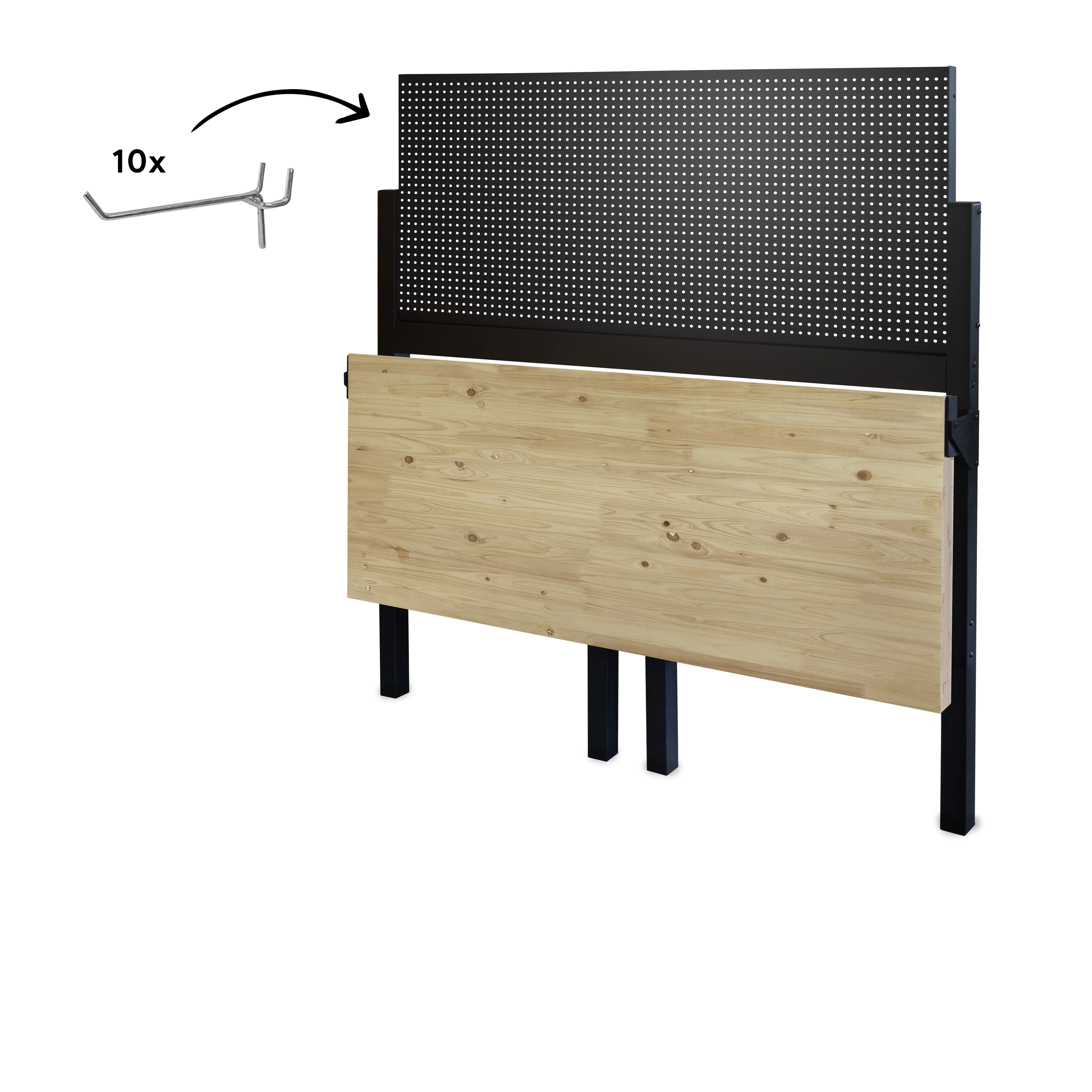 TrendLine Klappbare Werkbank mit Massivholzplatte & Lochrückwand