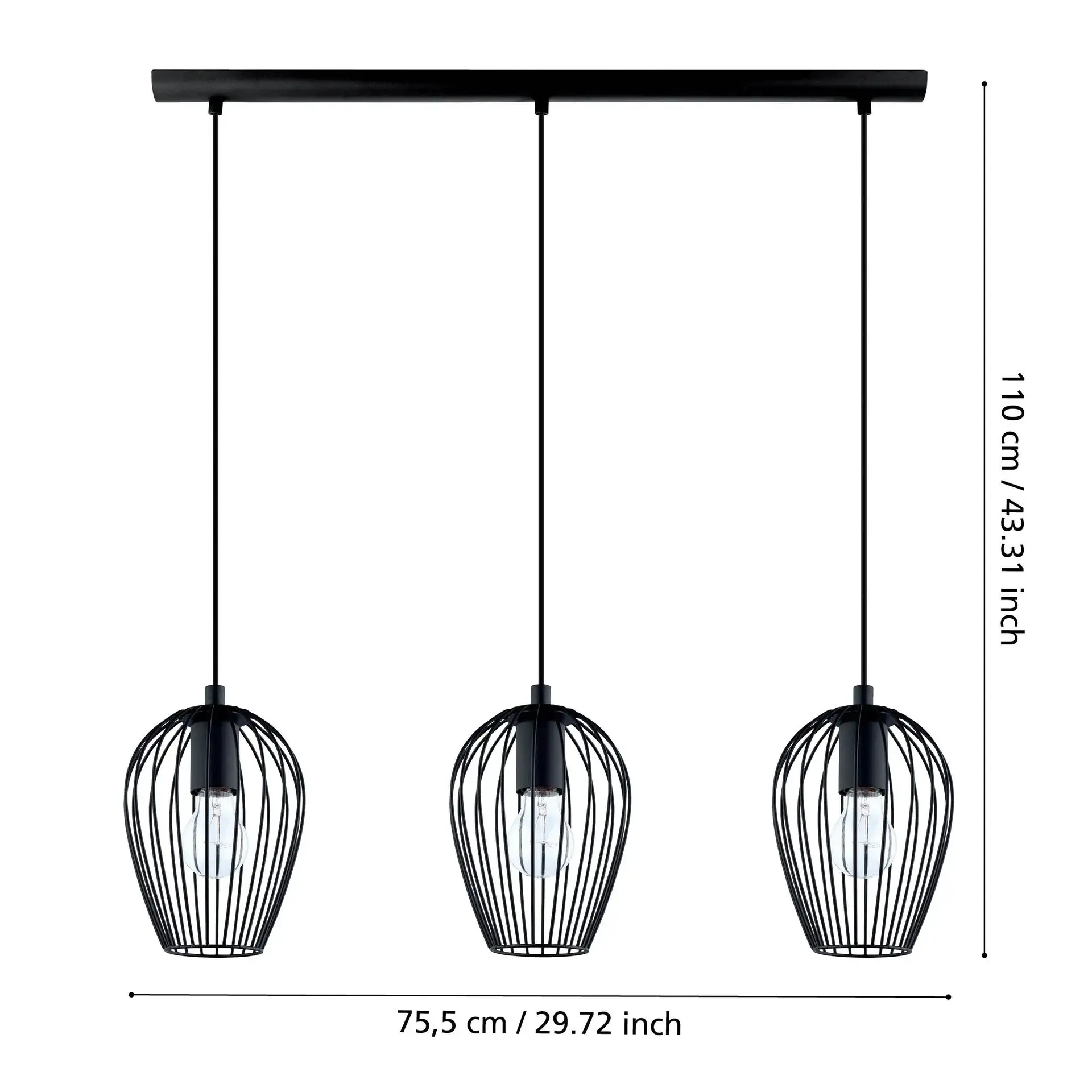 Eglo Pendelleuchte Newtown 3-flg., E27, schwarz