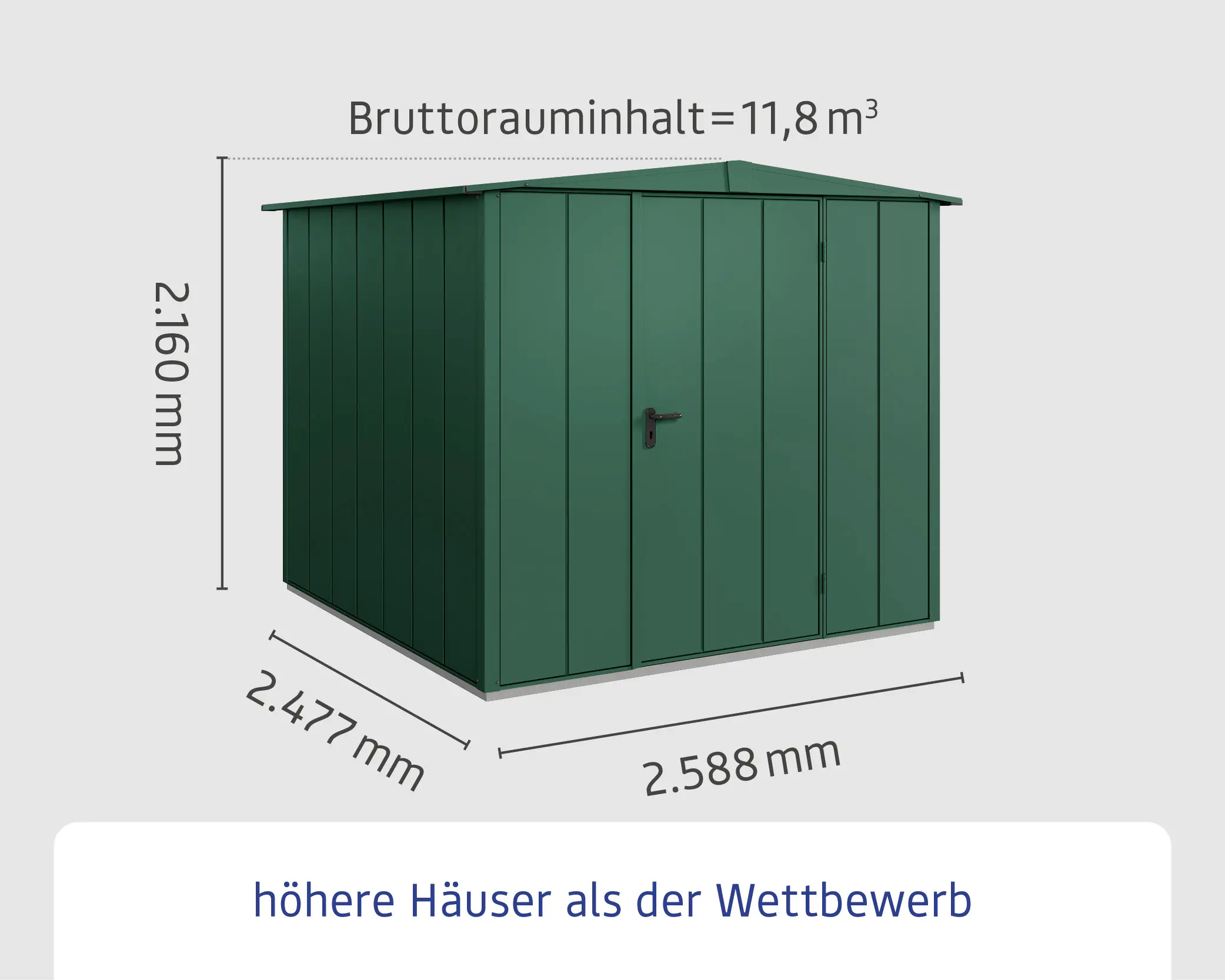 EcoStar Gerätehaus Elegant-S Typ 2 moosgrün 1 flg 258,8 x 247,7 x 216 cm