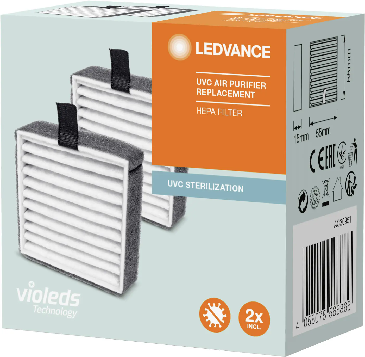 Ledvance Ersatzfilter UVC Hepa weiß grau 2 Stück