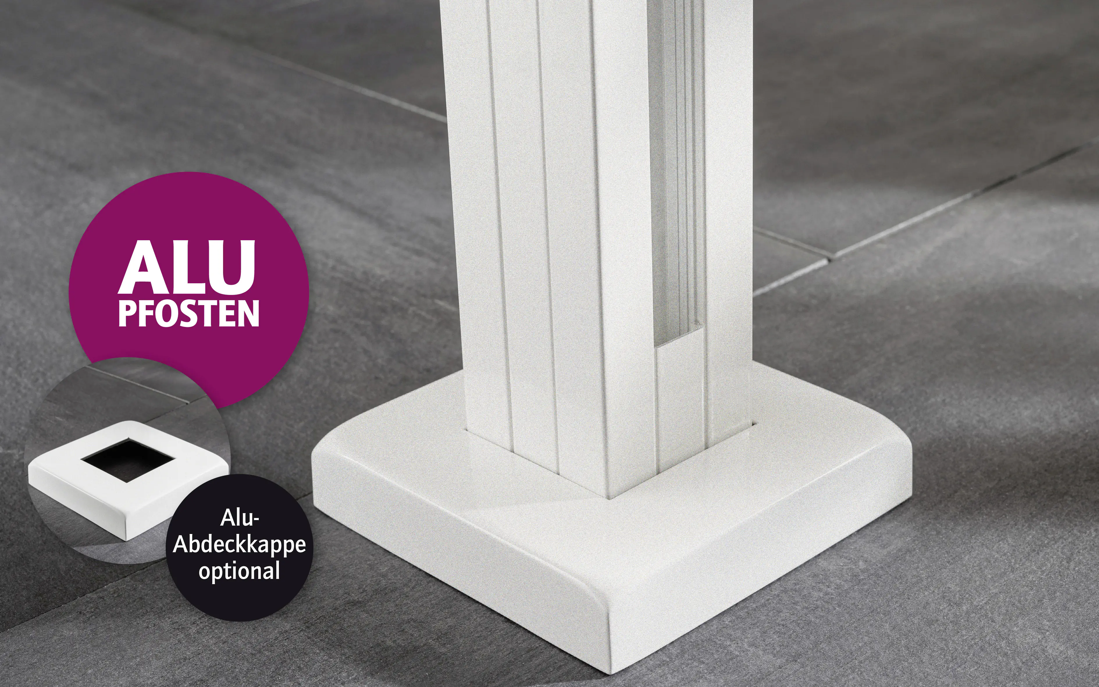 Ambiente Aluminium-Pfosten 240 cm, 68 x 68 mm, Verkehrsweiß Struktur 9016