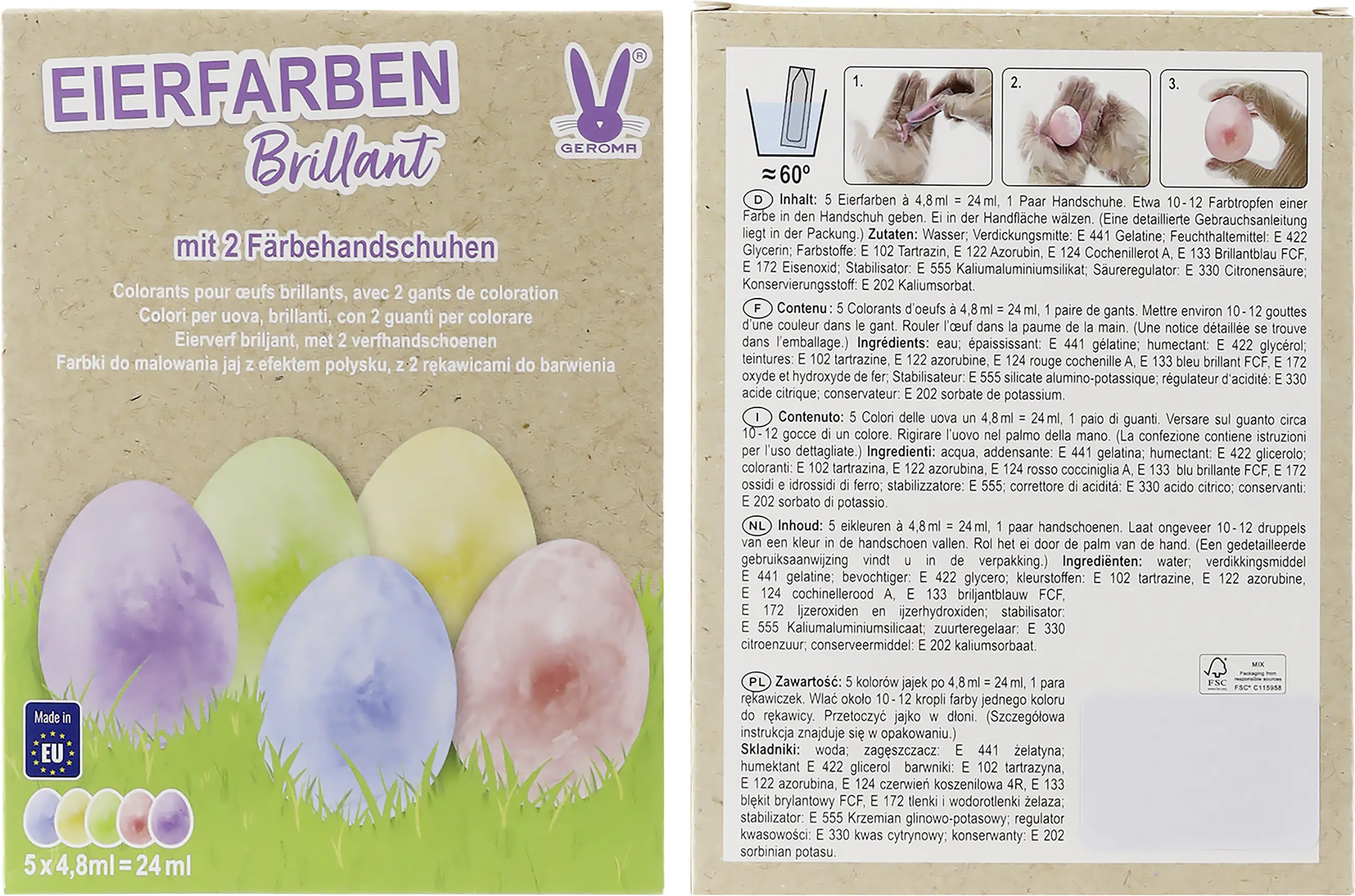 Eierfarben Glanzeffekt 5 Farben Brilliant inkl. Färbehandschuhen