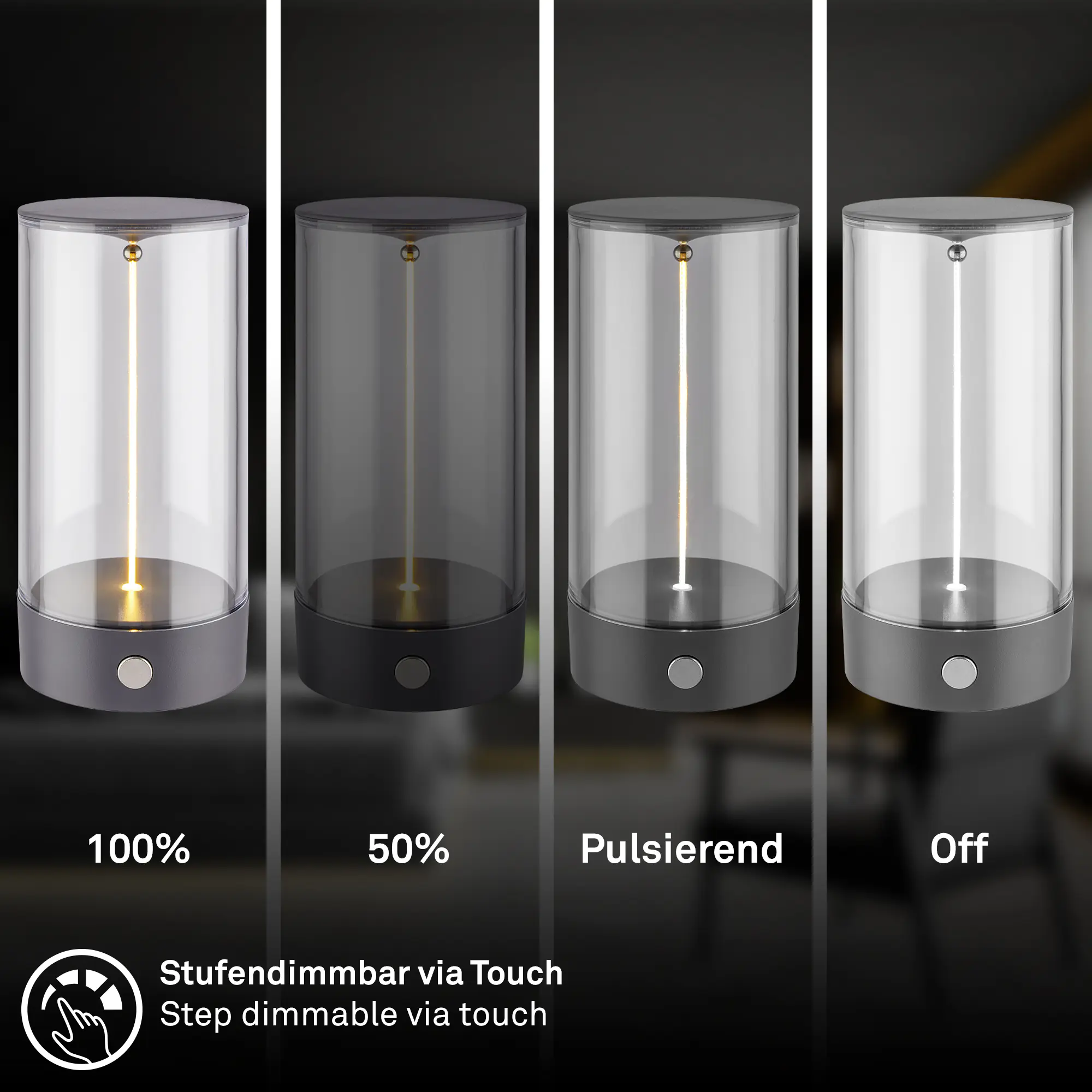 Briloner LED Akku-Tischleuchte Wiggle anthrazit 15 cm warmweiß dimmbar