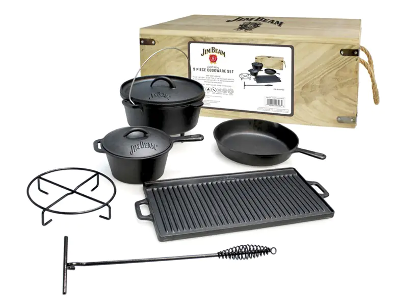 Jim Beam Koch Set gusseisern 9-teilig, in Holztruhe
