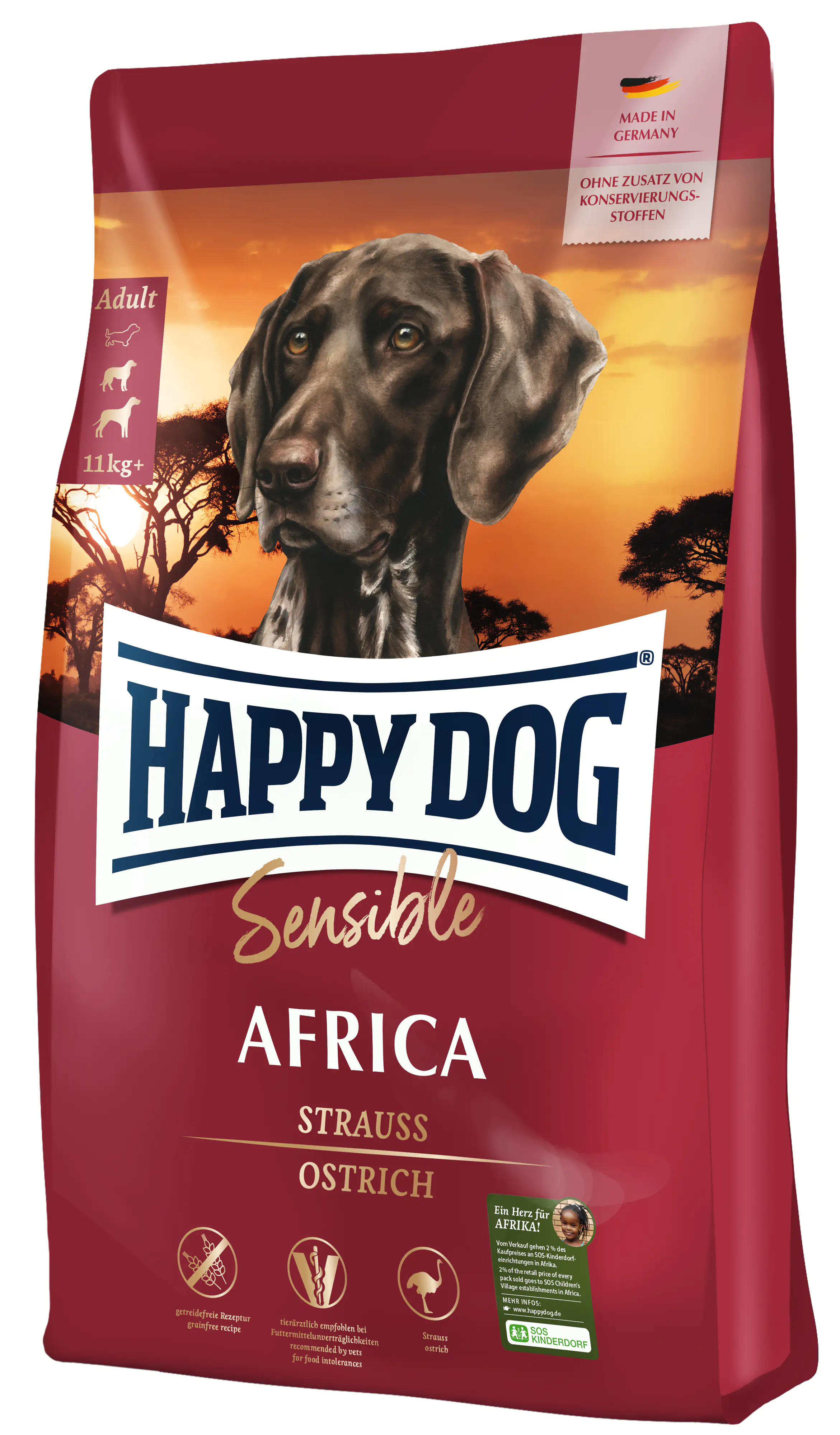 Happy Dog Sensible Africa Hundetrockenfutter Adult 12,5 kg Strauß & Kartoffel 