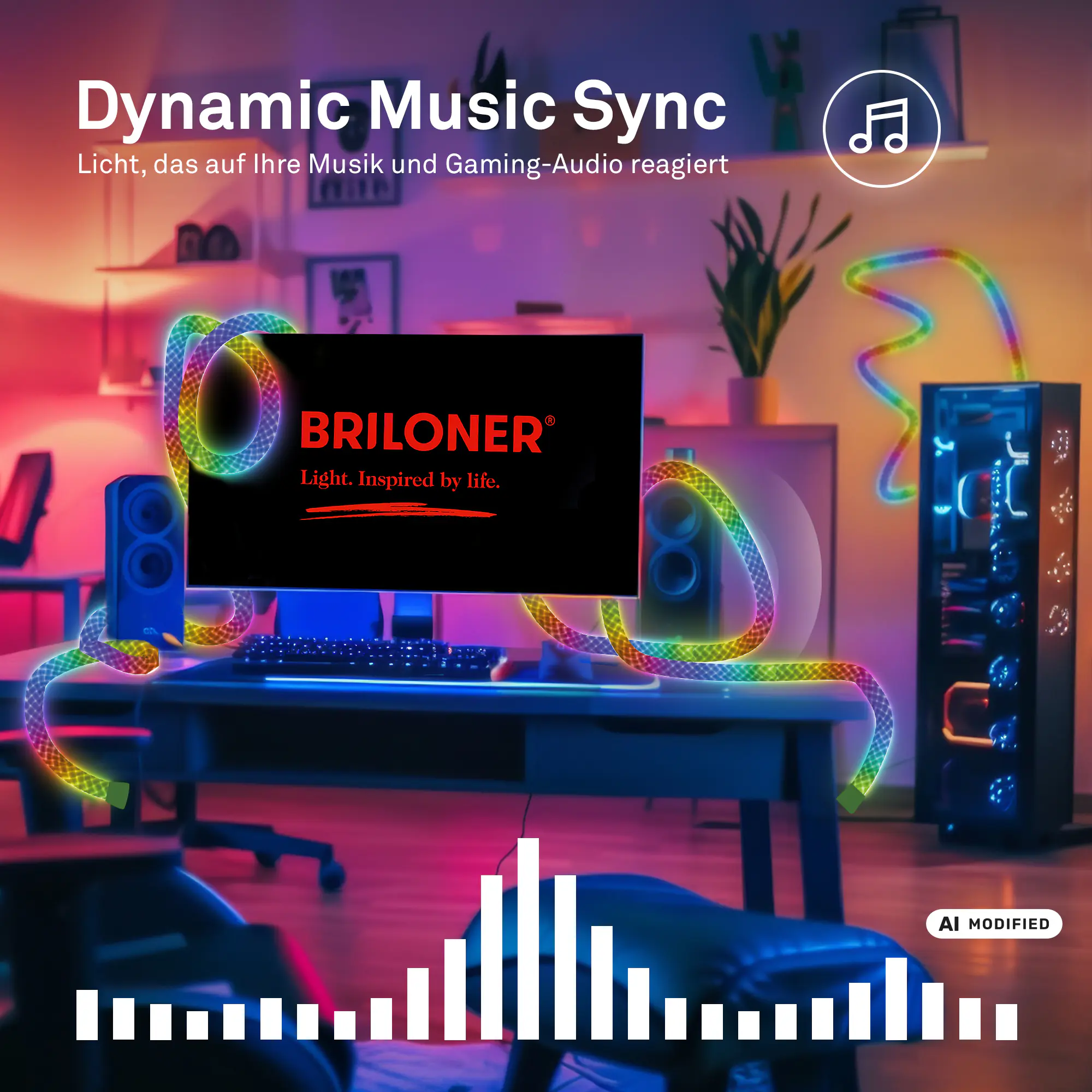 Briloner LED-Lichtschlauch RGBIC mit Musiksensor 5 m dimmbar weiß