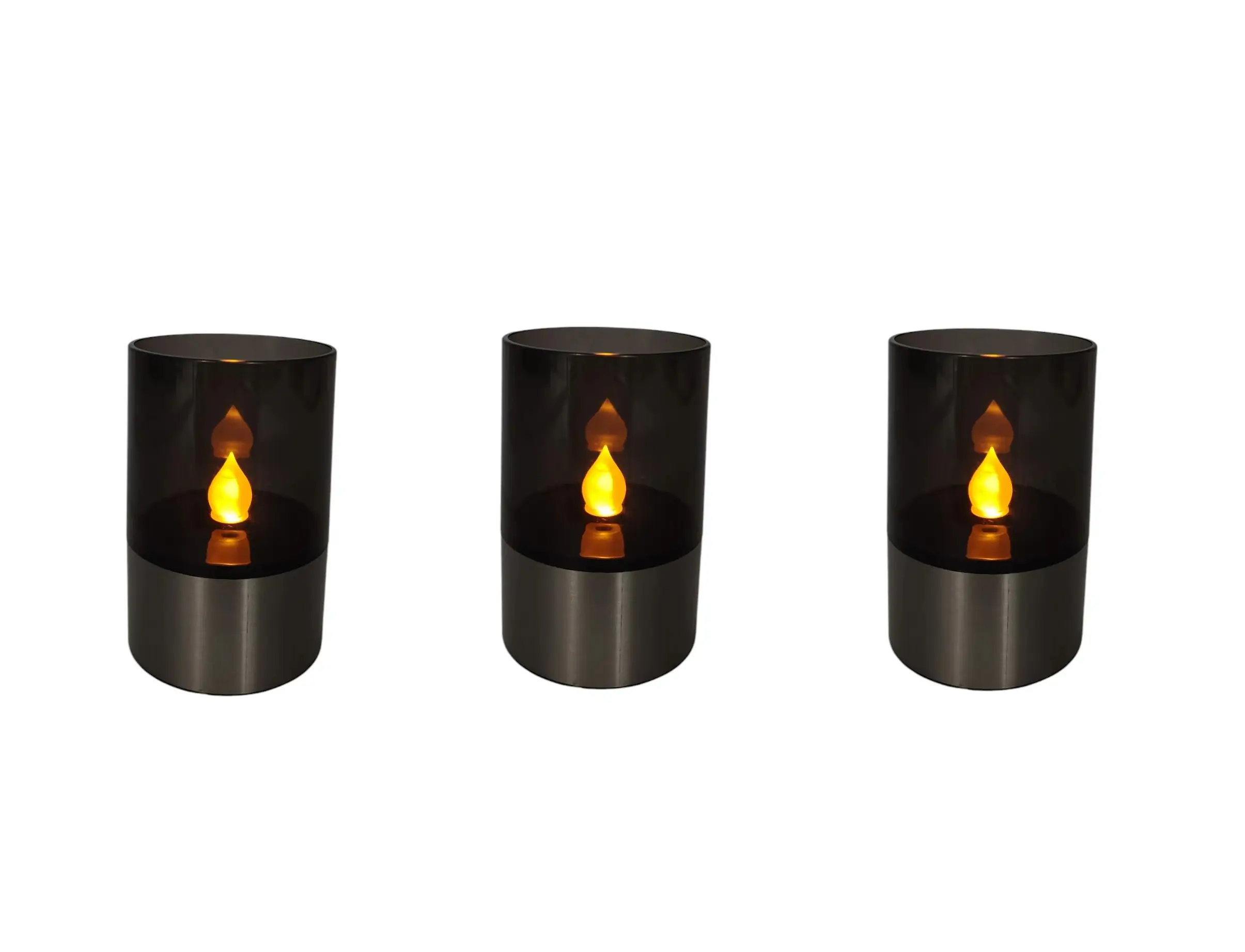 LED Solarleuchte Kerze mit Dämmerungssensor Rauchglas 12 cm - 3er Set