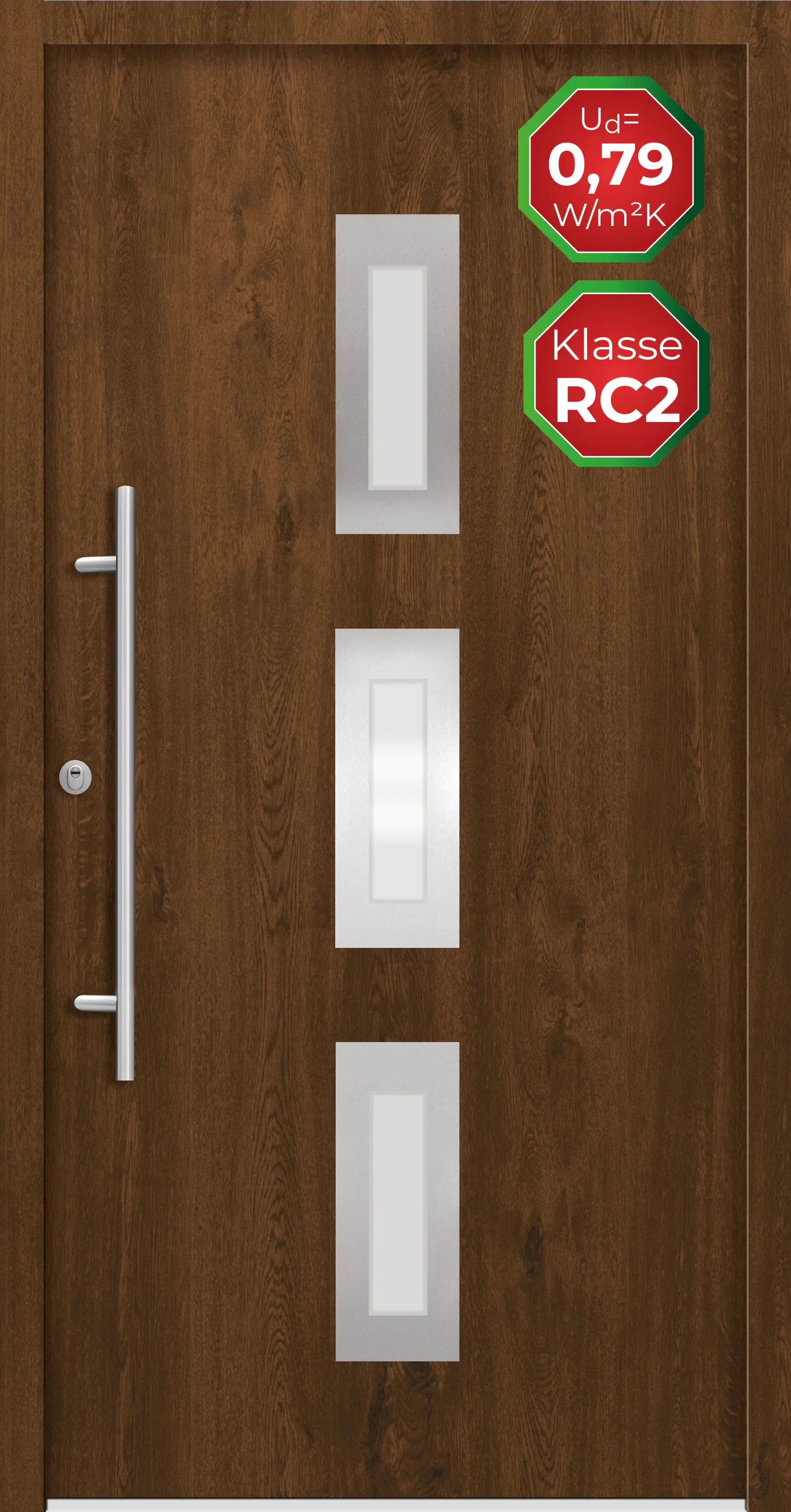 Splendoor Haustür Passivedoor Premium B02 RC2 Nussbaum DIN Links 100 x 210 cm