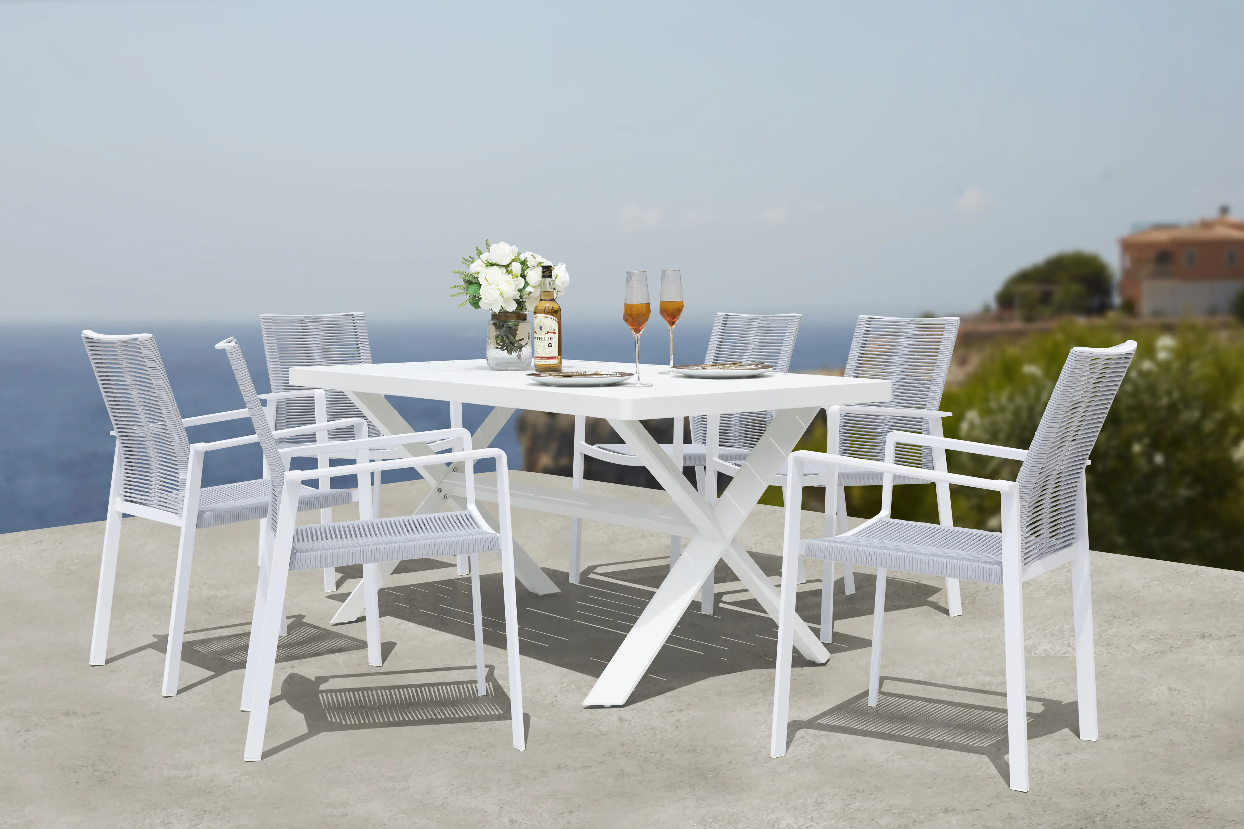 Primaster Garten-Essgruppe Santorini 6 Personen Aluminium/Seil
