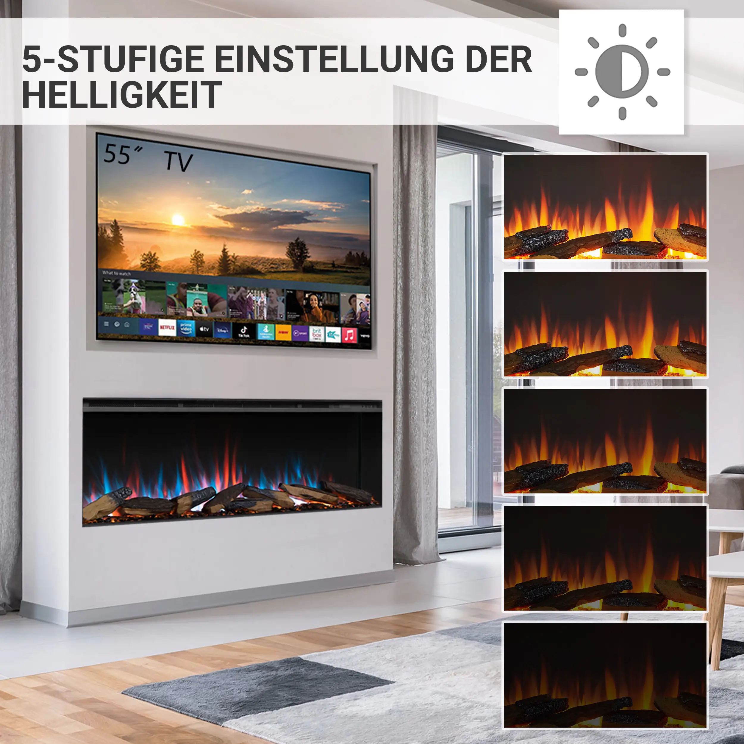 Balderia Elektrokamin schwarz Athena 52 1000/1500 Watt 49,5 x 132,8 cm