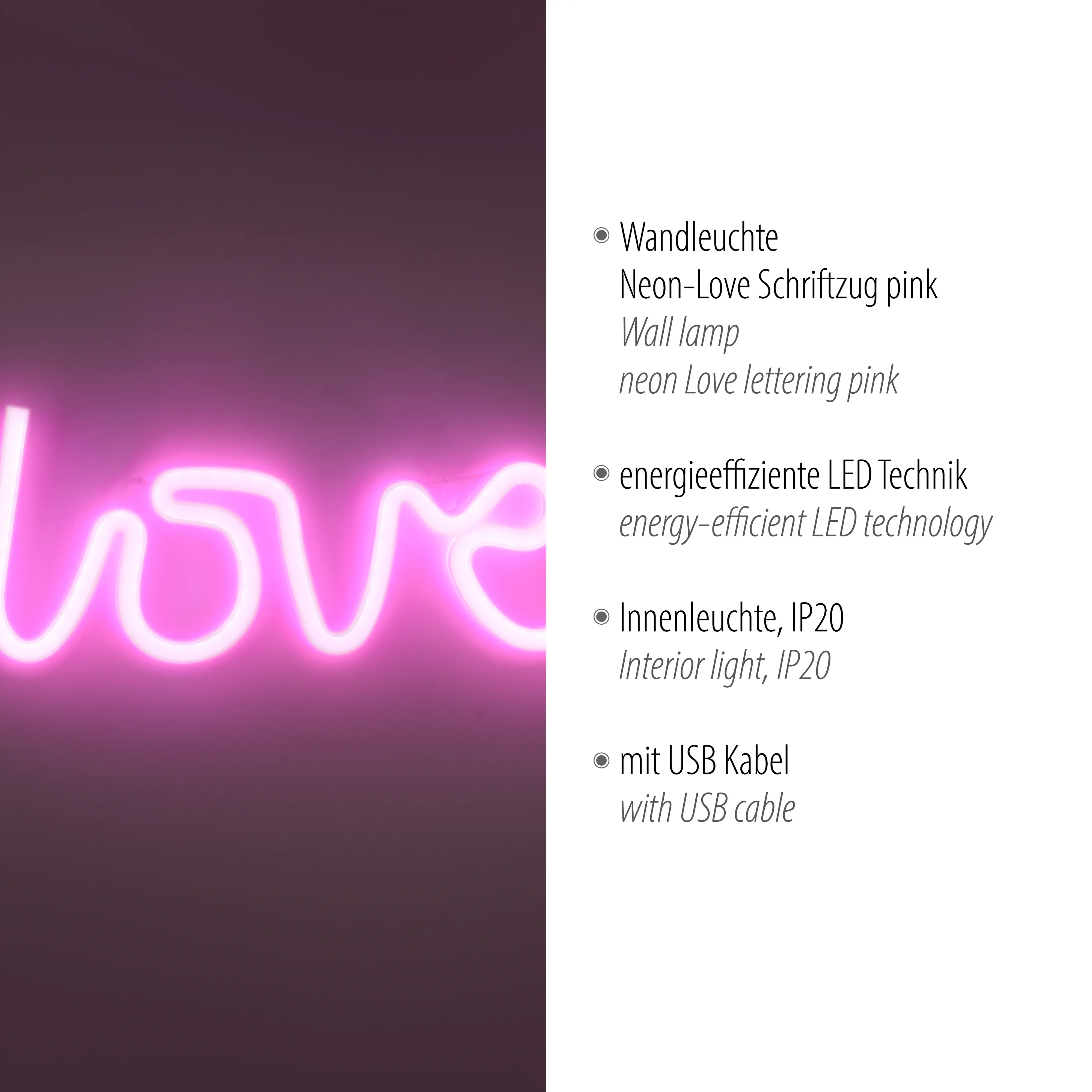 Just light LED Dekoleuchte Love 12,5 x 2 x 34,5 cm