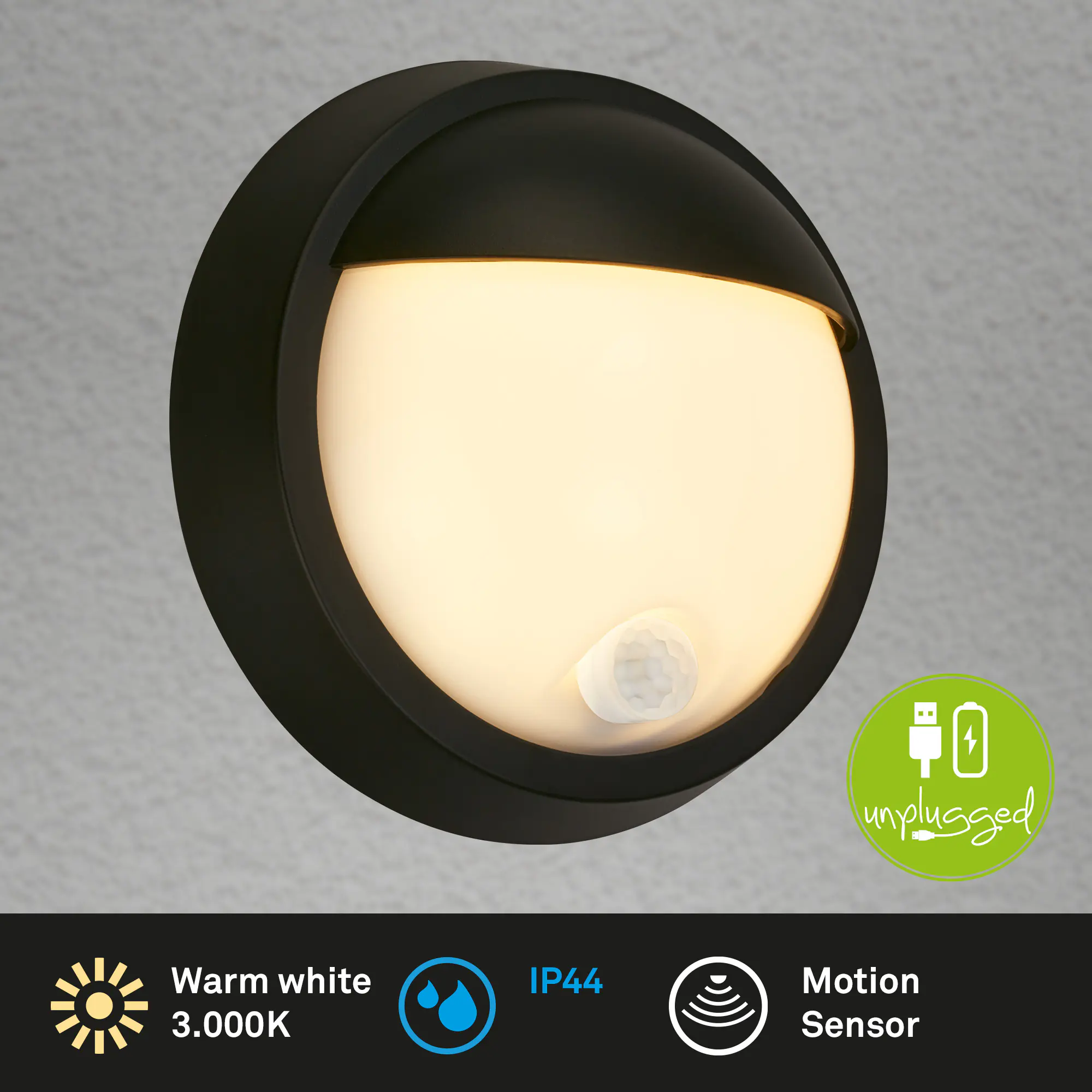 Briloner LED Außenwandleuchte Puni Akku 4W schwarz Sensor warmweiß