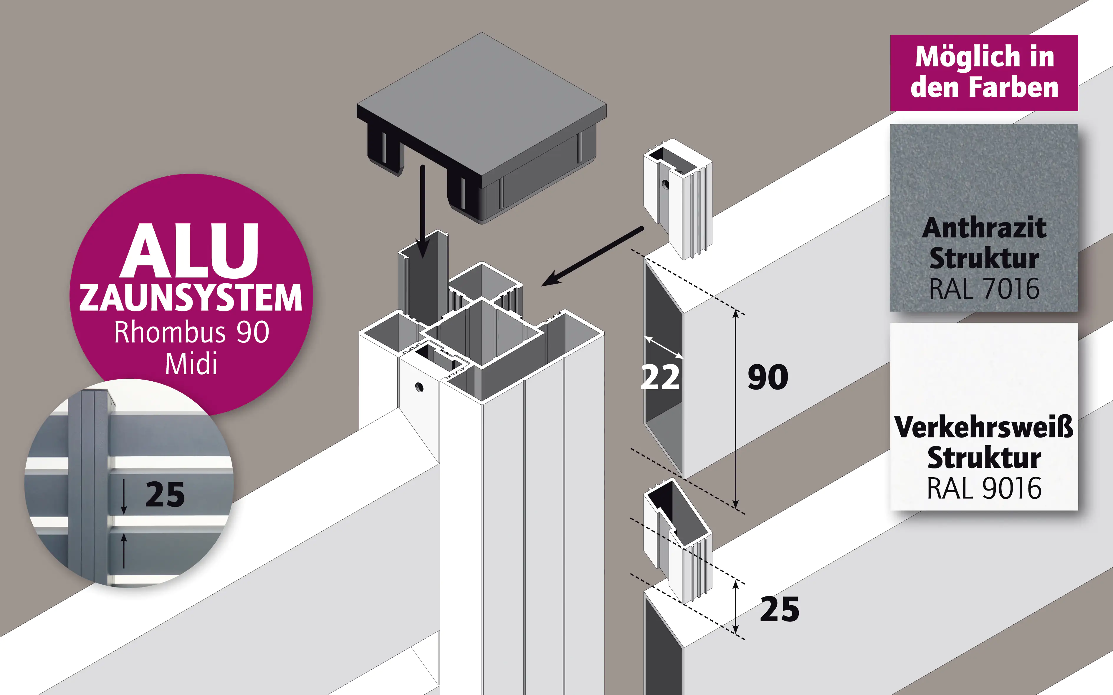 Ambiente Alu-Zaun Rhombus 90 MIDI B x H: 180 cm x 180 cm 22 mm stark