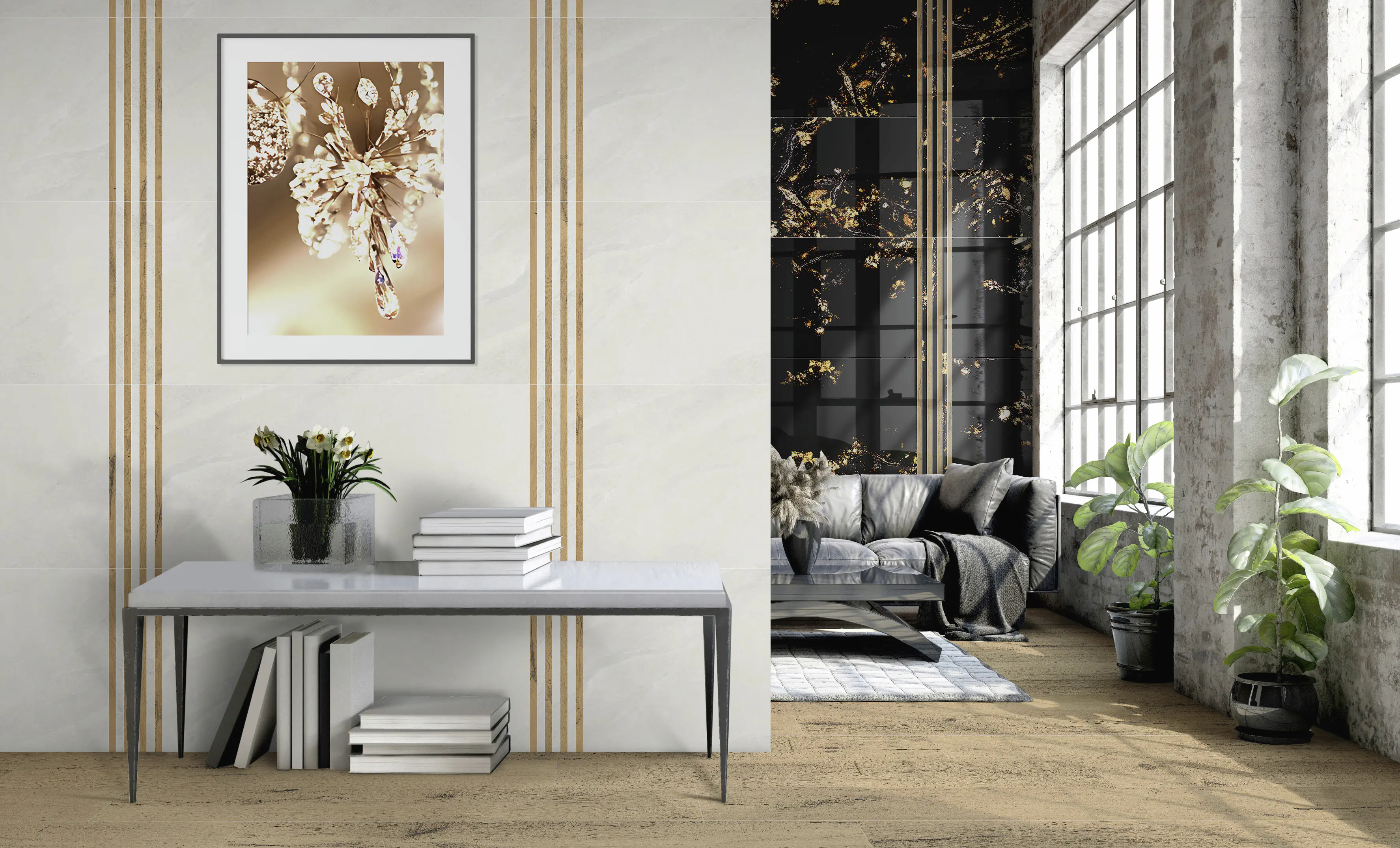 Einzeldekor Feinsteinzeug Woodline oro 21,5 x 60 cm schwarz