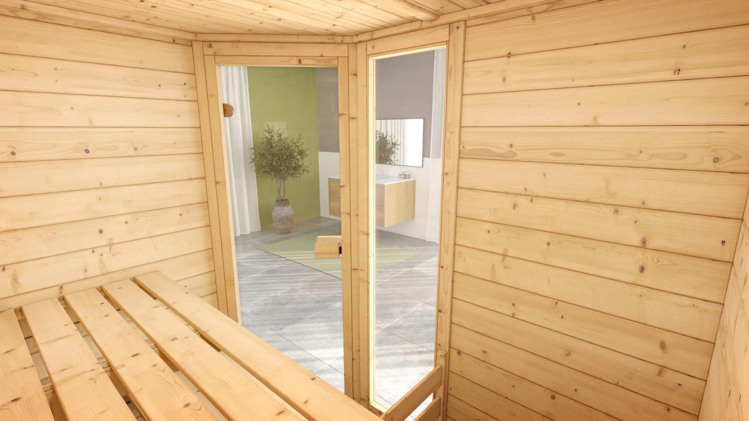 Weka Massivholzsauna Valida Eck 1 Sparset mit Saunaofen
