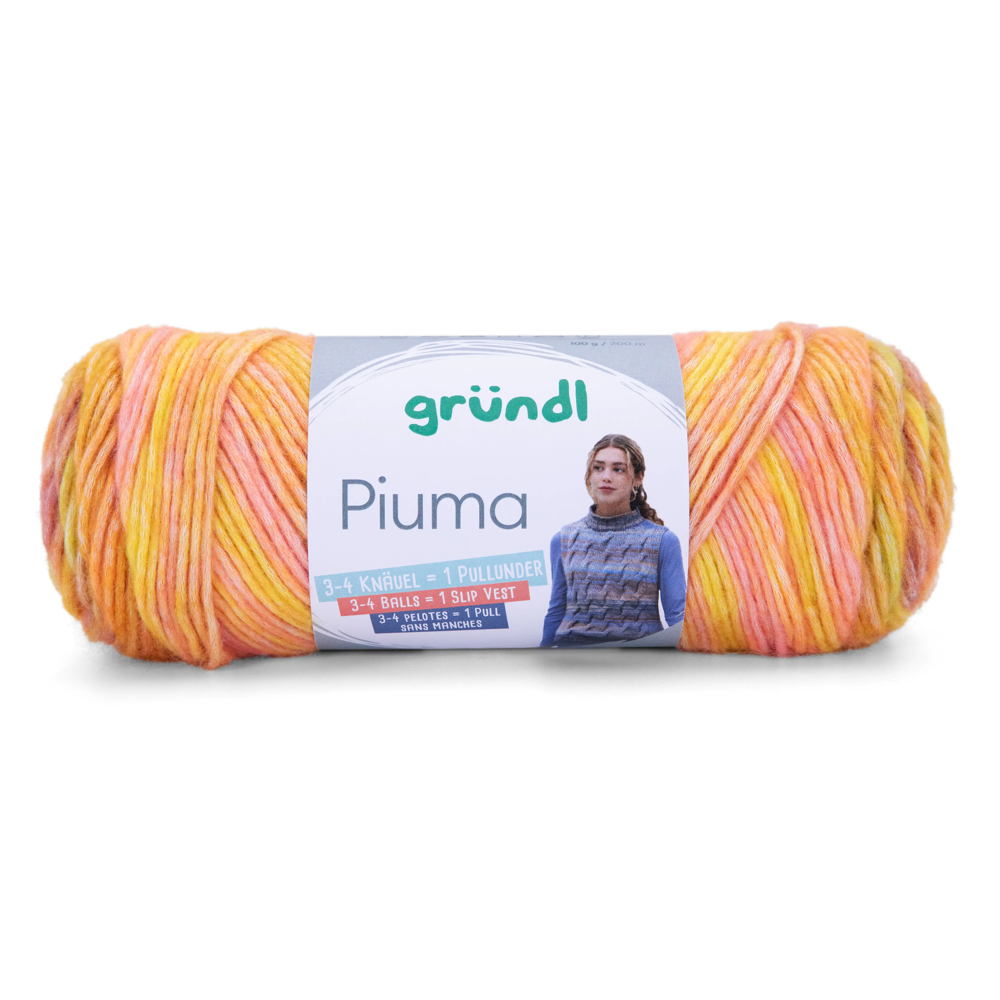 Gründl Wolle Piuma 100 g gelb-orange-rosa