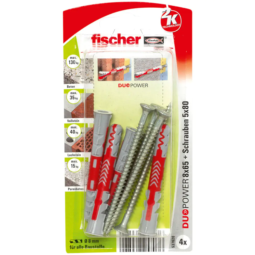 Fischer Dübel Duopower 8.0 x 65 mm - 4 Stück